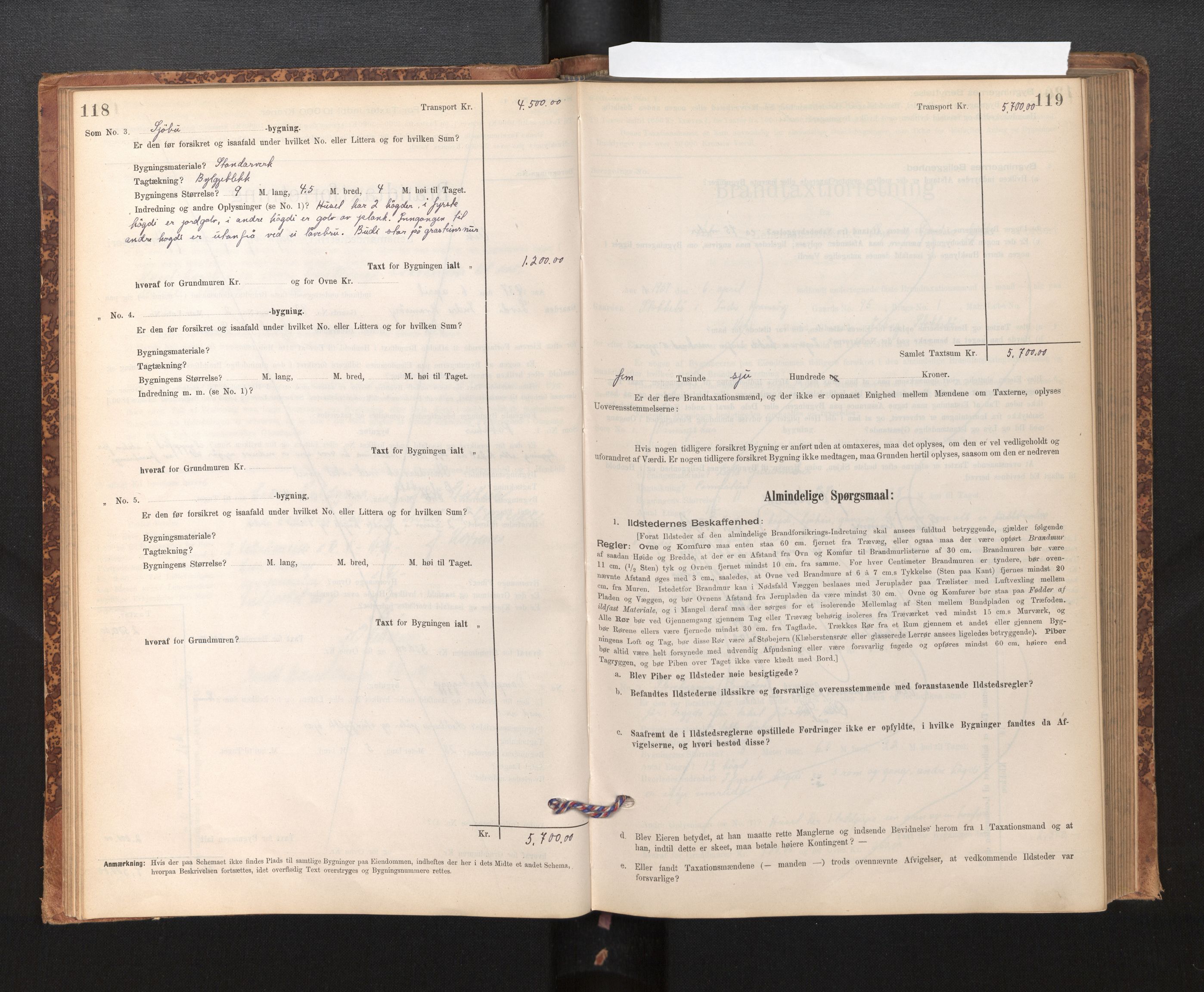 Lensmannen i Vik, SAB/A-30301/0012/L0006: Branntakstprotokoll, skjematakst, 1896-1949, p. 118-119
