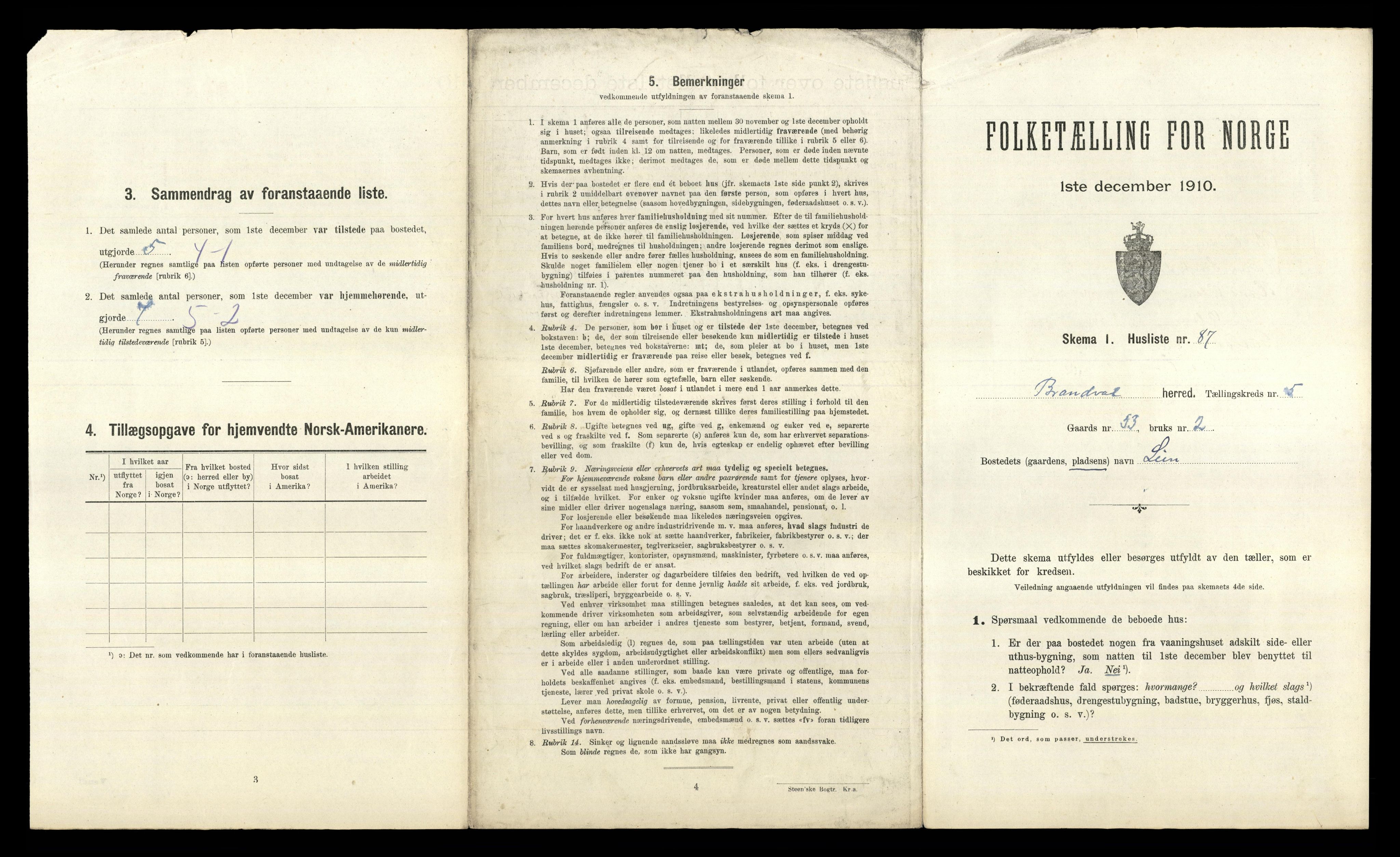 RA, 1910 census for Brandval, 1910, p. 751