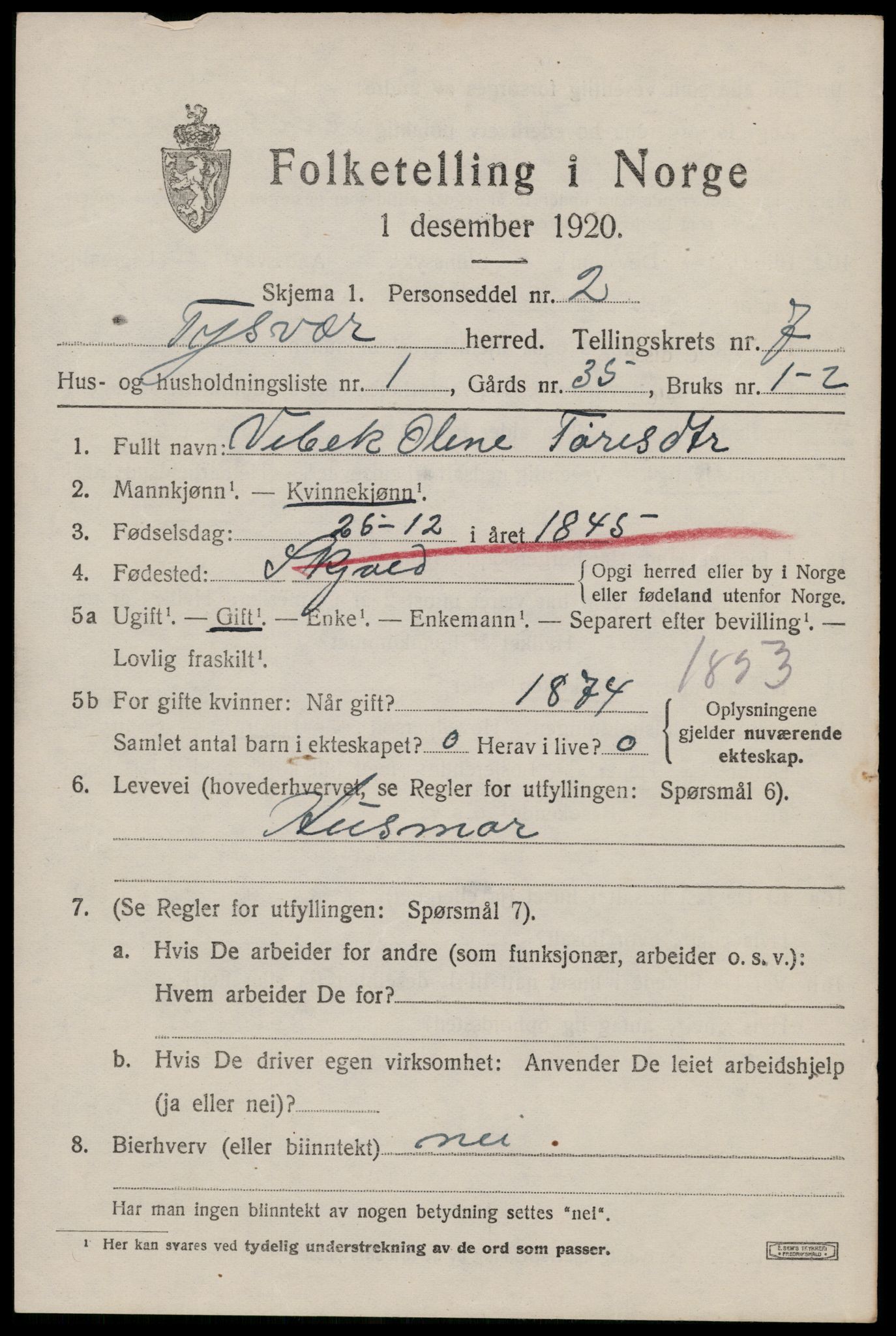 SAST, 1920 census for Tysvær, 1920, p. 2436