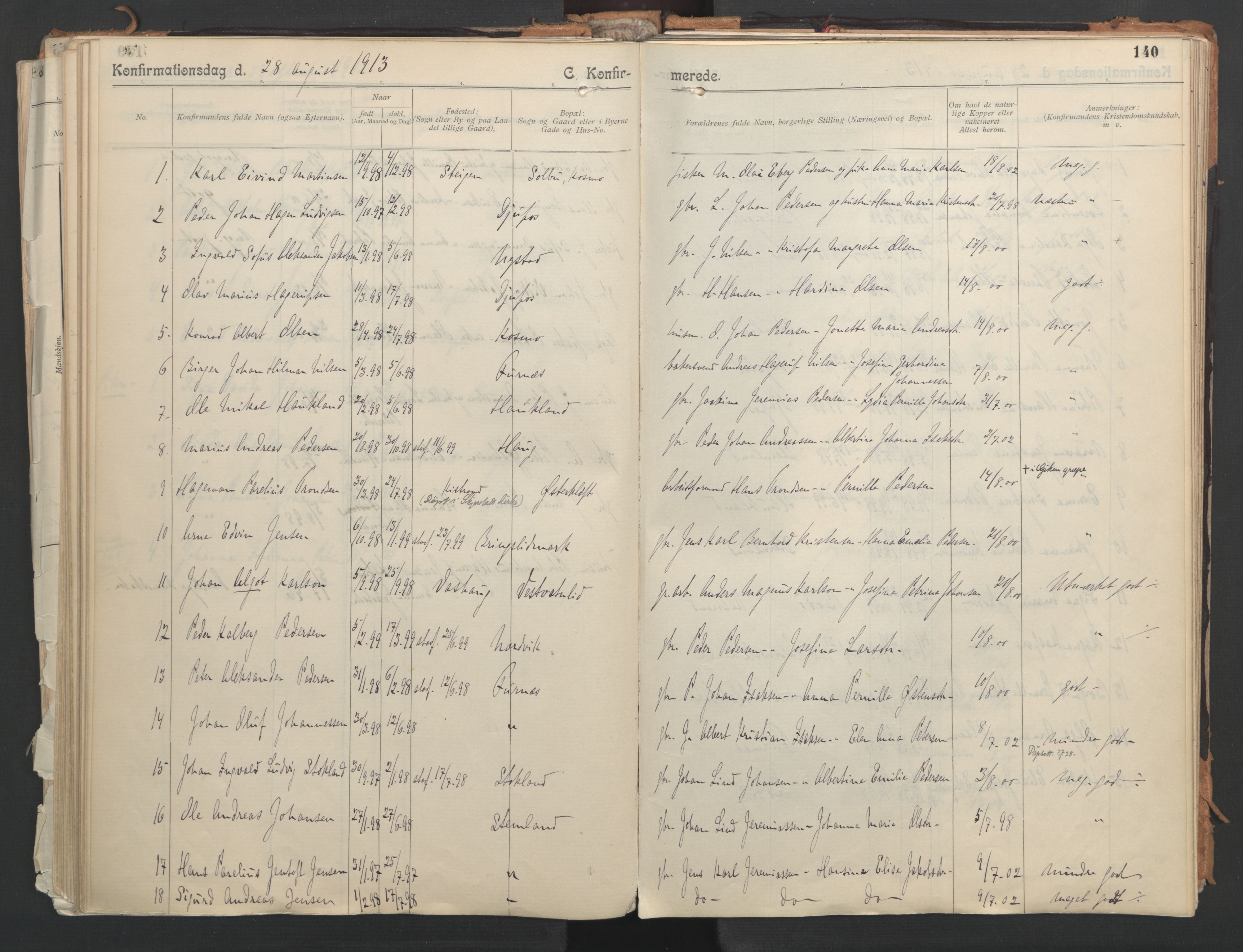 Ministerialprotokoller, klokkerbøker og fødselsregistre - Nordland, AV/SAT-A-1459/851/L0724: Parish register (official) no. 851A01, 1901-1922, p. 140