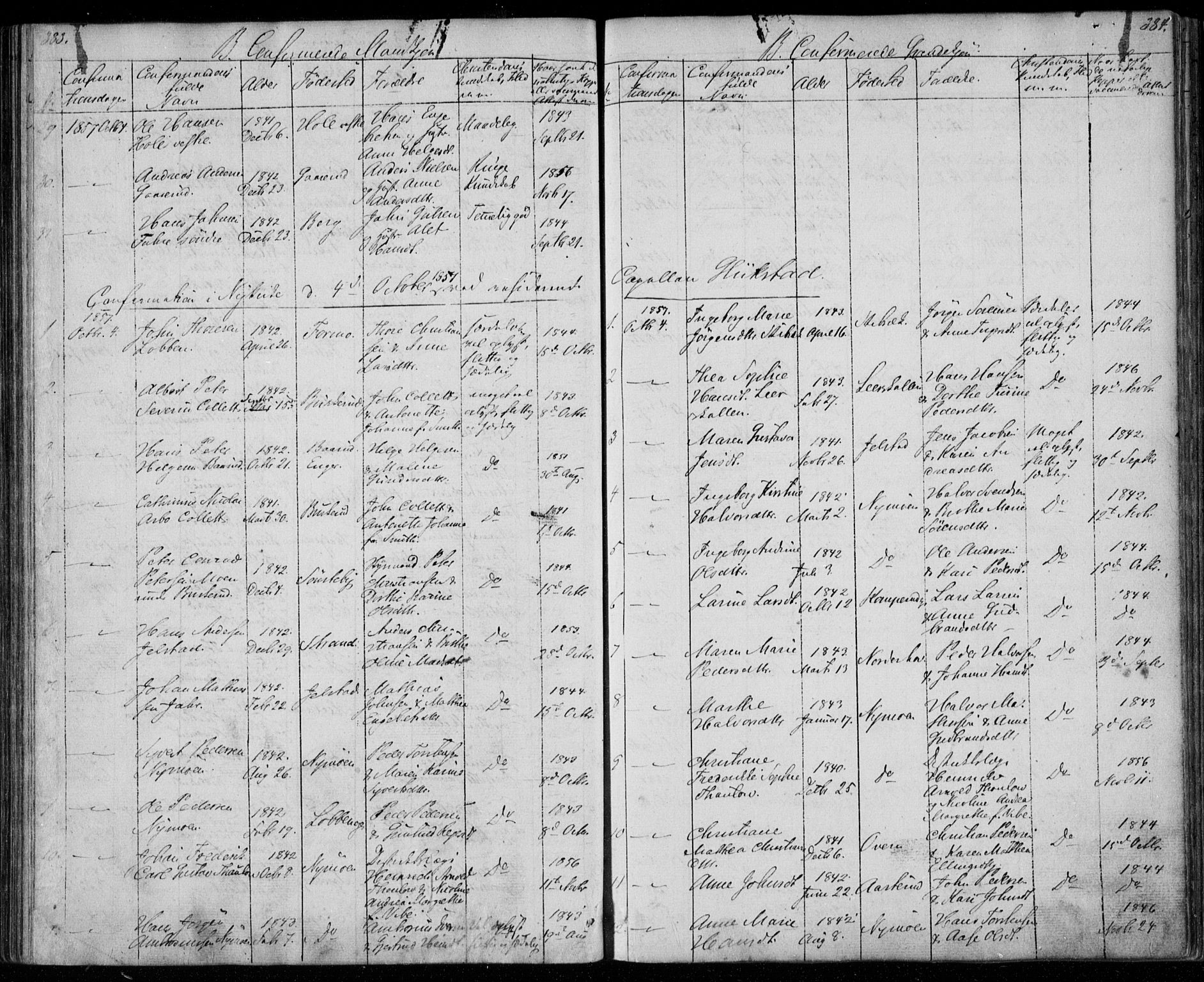 Modum kirkebøker, AV/SAKO-A-234/F/Fa/L0008: Parish register (official) no. 8, 1851-1859, p. 383-384