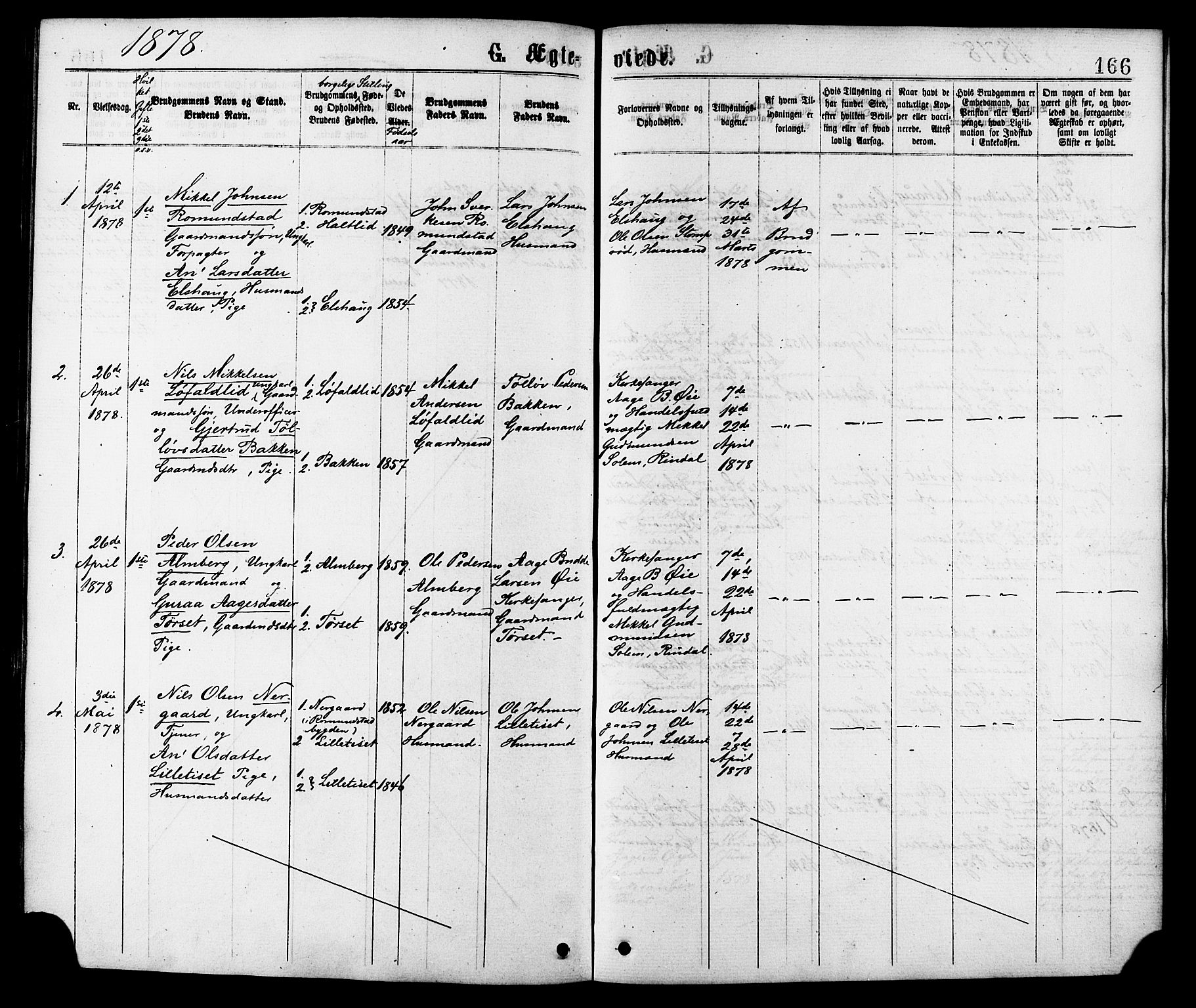 Ministerialprotokoller, klokkerbøker og fødselsregistre - Møre og Romsdal, AV/SAT-A-1454/598/L1068: Parish register (official) no. 598A02, 1872-1881, p. 166