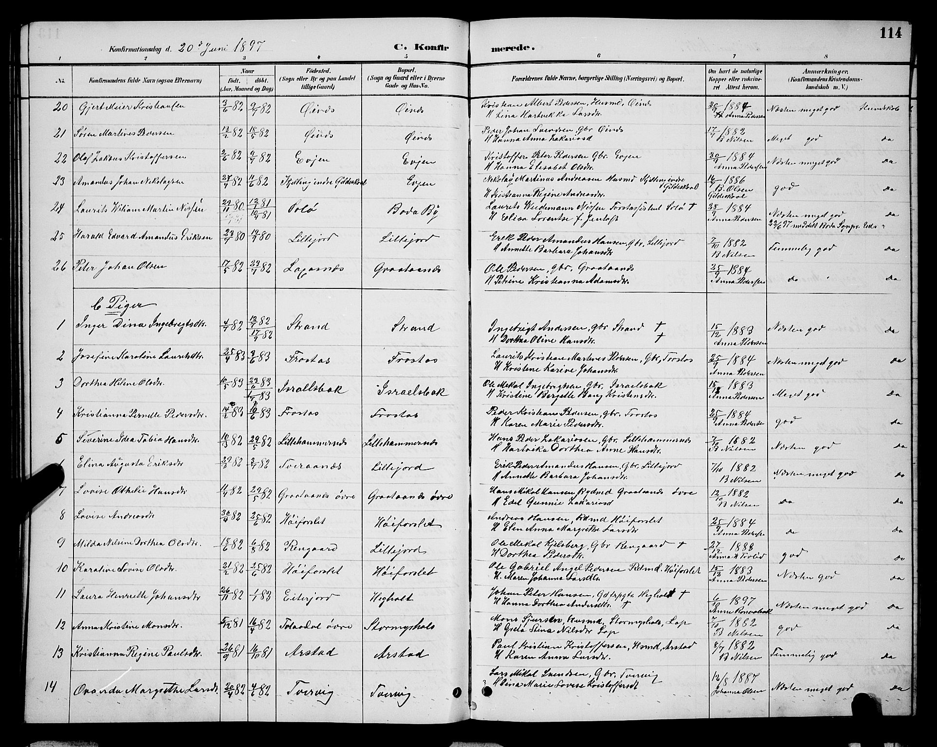 Ministerialprotokoller, klokkerbøker og fødselsregistre - Nordland, AV/SAT-A-1459/846/L0654: Parish register (copy) no. 846C04, 1887-1901, p. 114