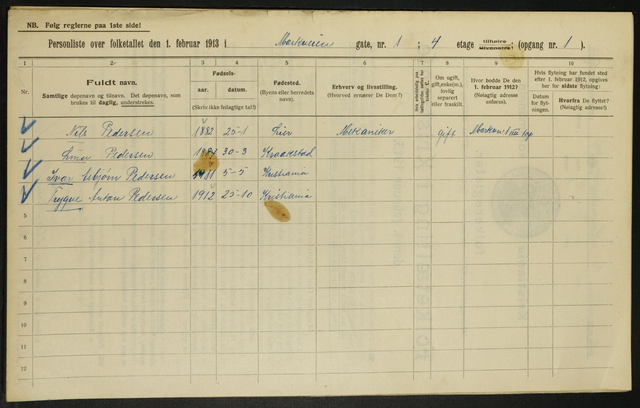 OBA, Municipal Census 1913 for Kristiania, 1913, p. 62774