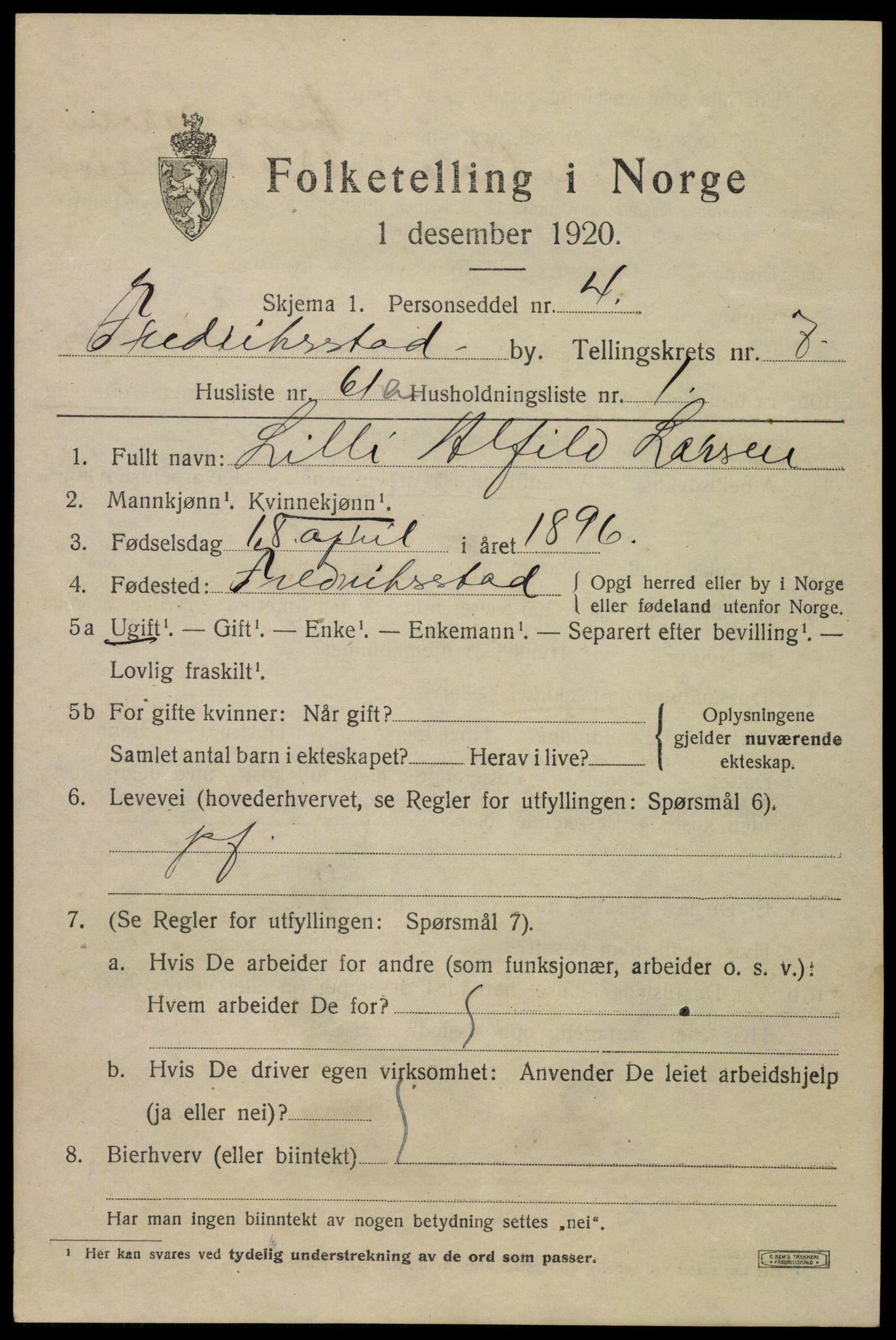 SAO, 1920 census for Fredrikstad, 1920, p. 22891