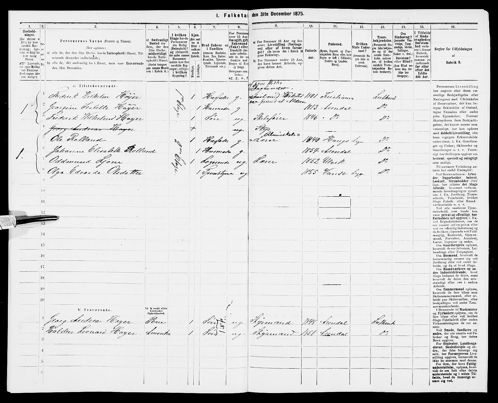 SAK, 1875 census for 0903P Arendal, 1875, p. 82