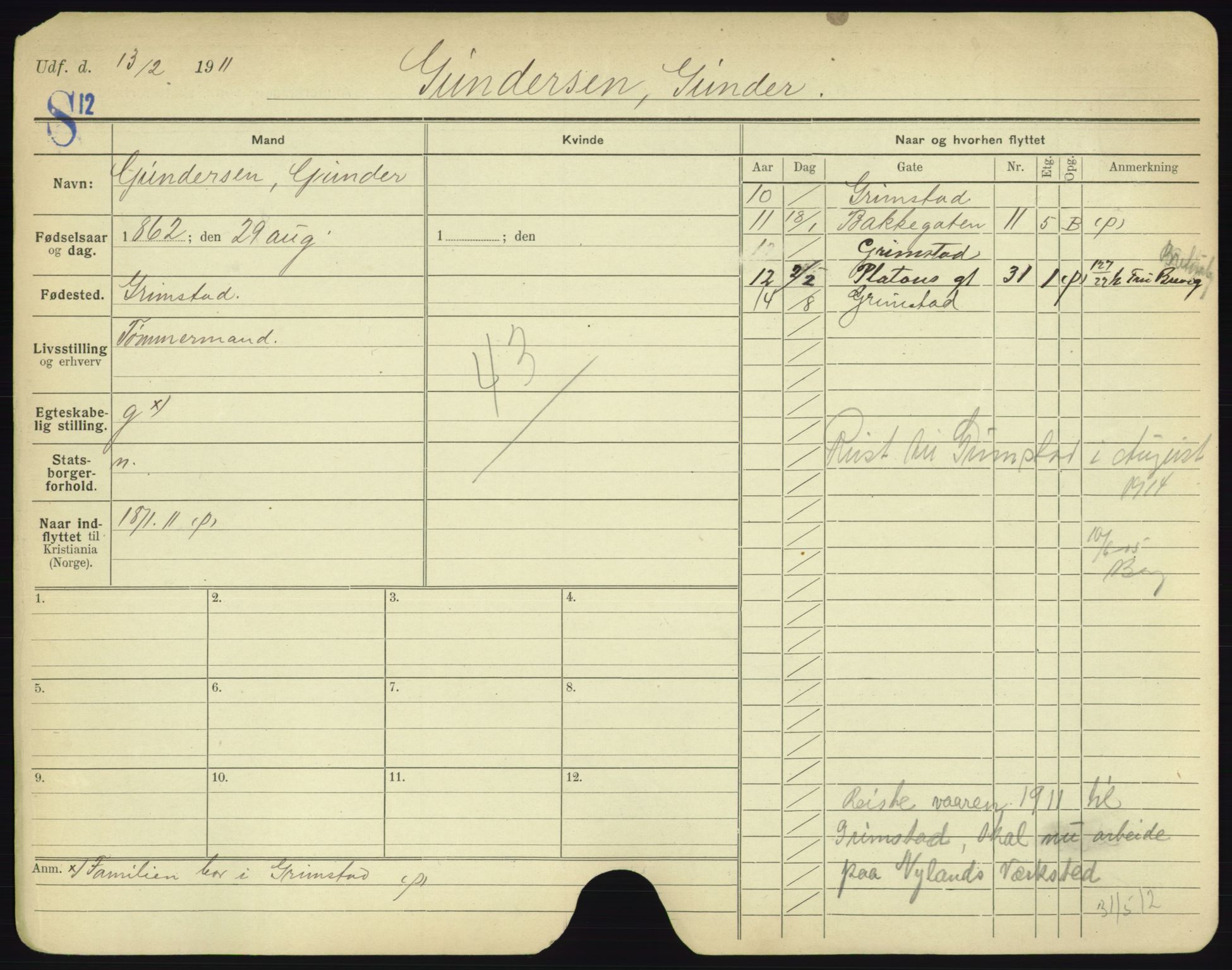 Oslo folkeregister, Registerkort, AV/SAO-A-11715/F/Fa/Fac/L0003: Menn, 1906-1914, p. 819a