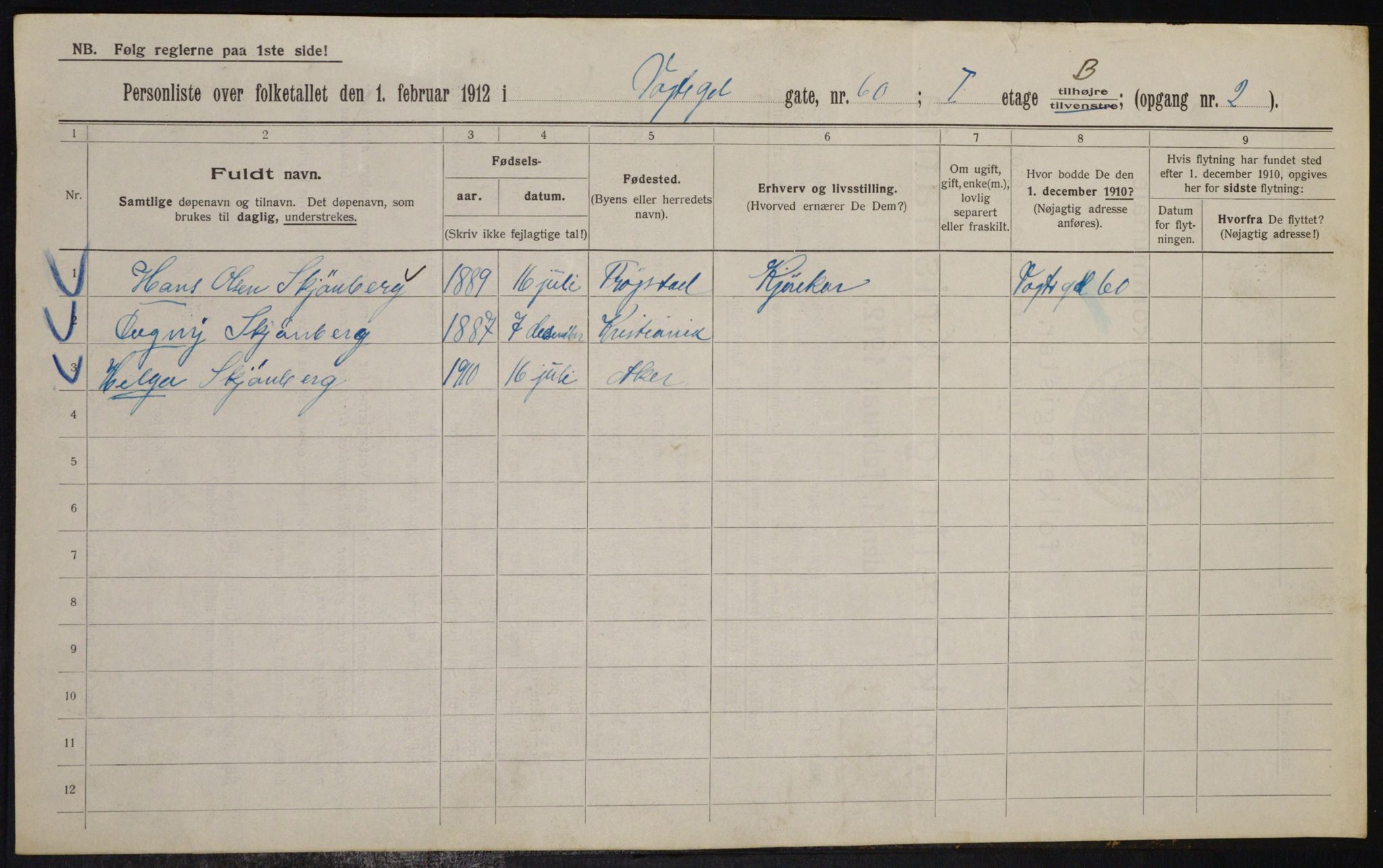 OBA, Municipal Census 1912 for Kristiania, 1912, p. 125365