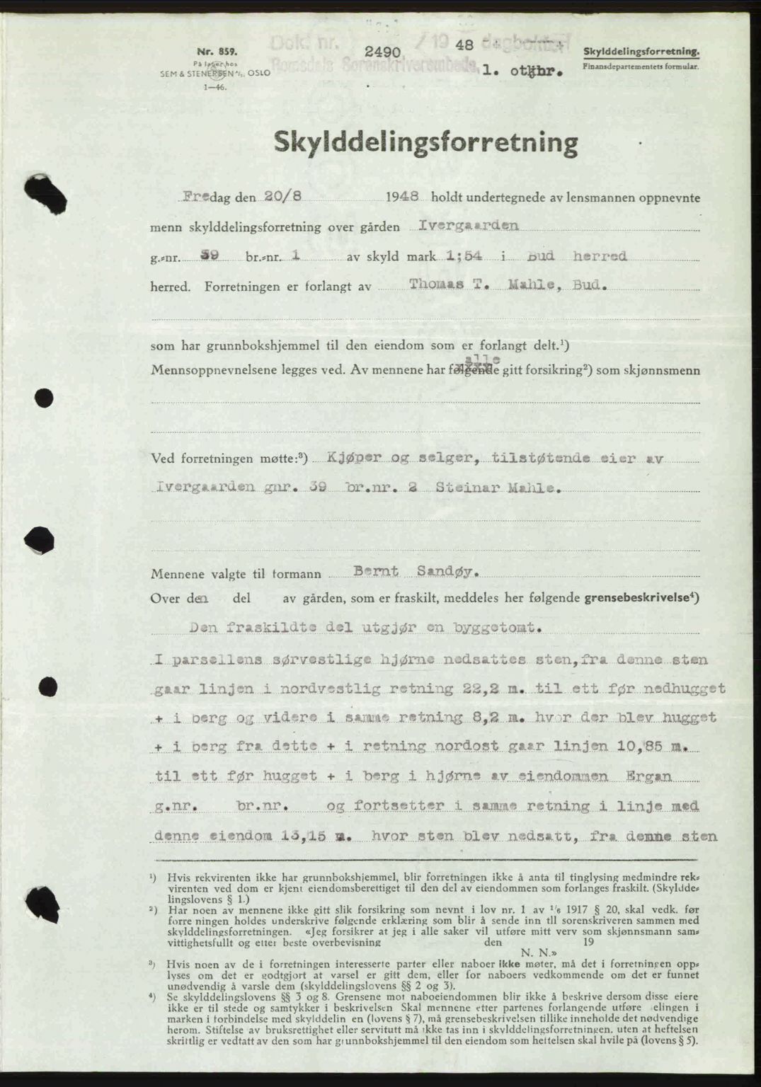 Romsdal sorenskriveri, AV/SAT-A-4149/1/2/2C: Mortgage book no. A27, 1948-1948, Diary no: : 2490/1948