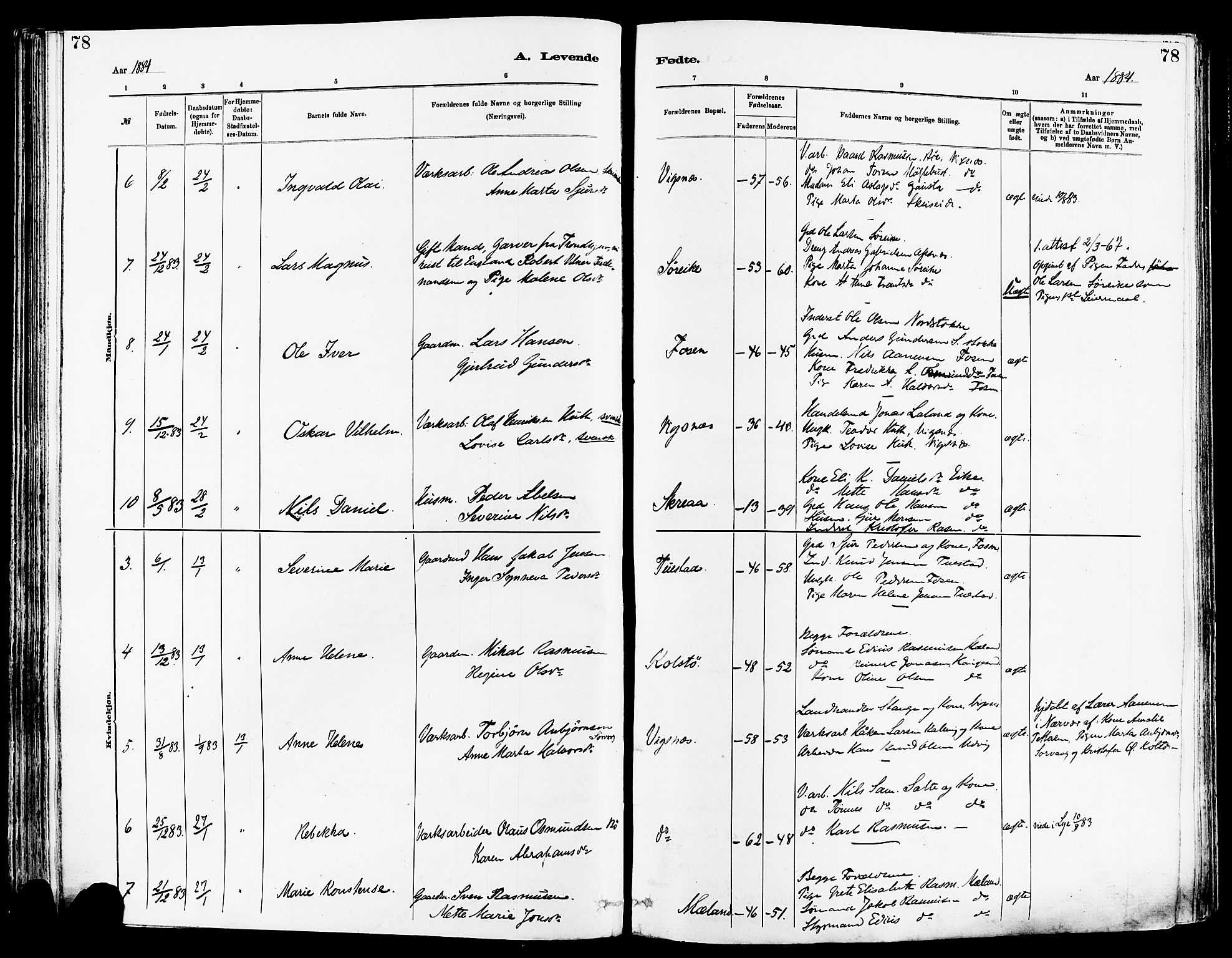 Avaldsnes sokneprestkontor, AV/SAST-A -101851/H/Ha/Haa/L0014: Parish register (official) no. A 14, 1880-1889, p. 78