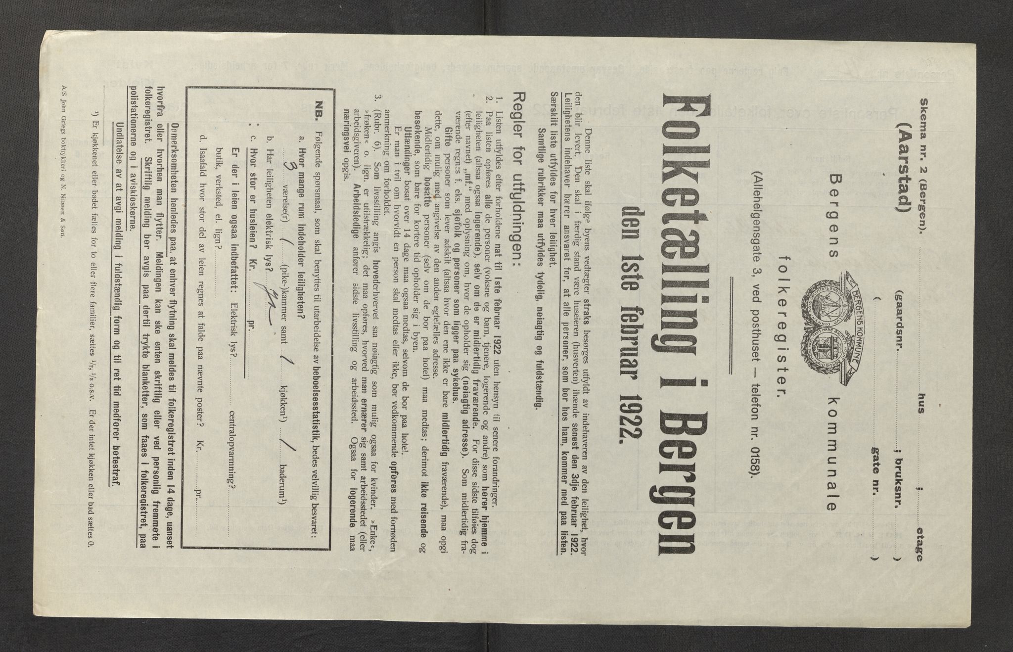 SAB, Municipal Census 1922 for Bergen, 1922, p. 60169