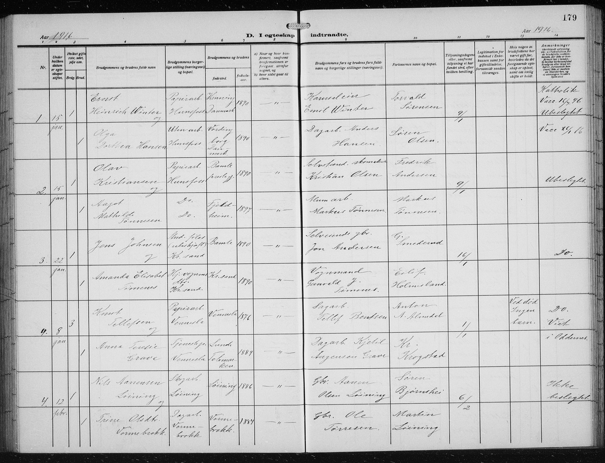 Vennesla sokneprestkontor, AV/SAK-1111-0045/Fb/Fbb/L0006: Parish register (copy) no. B 6, 1914-1921, p. 179