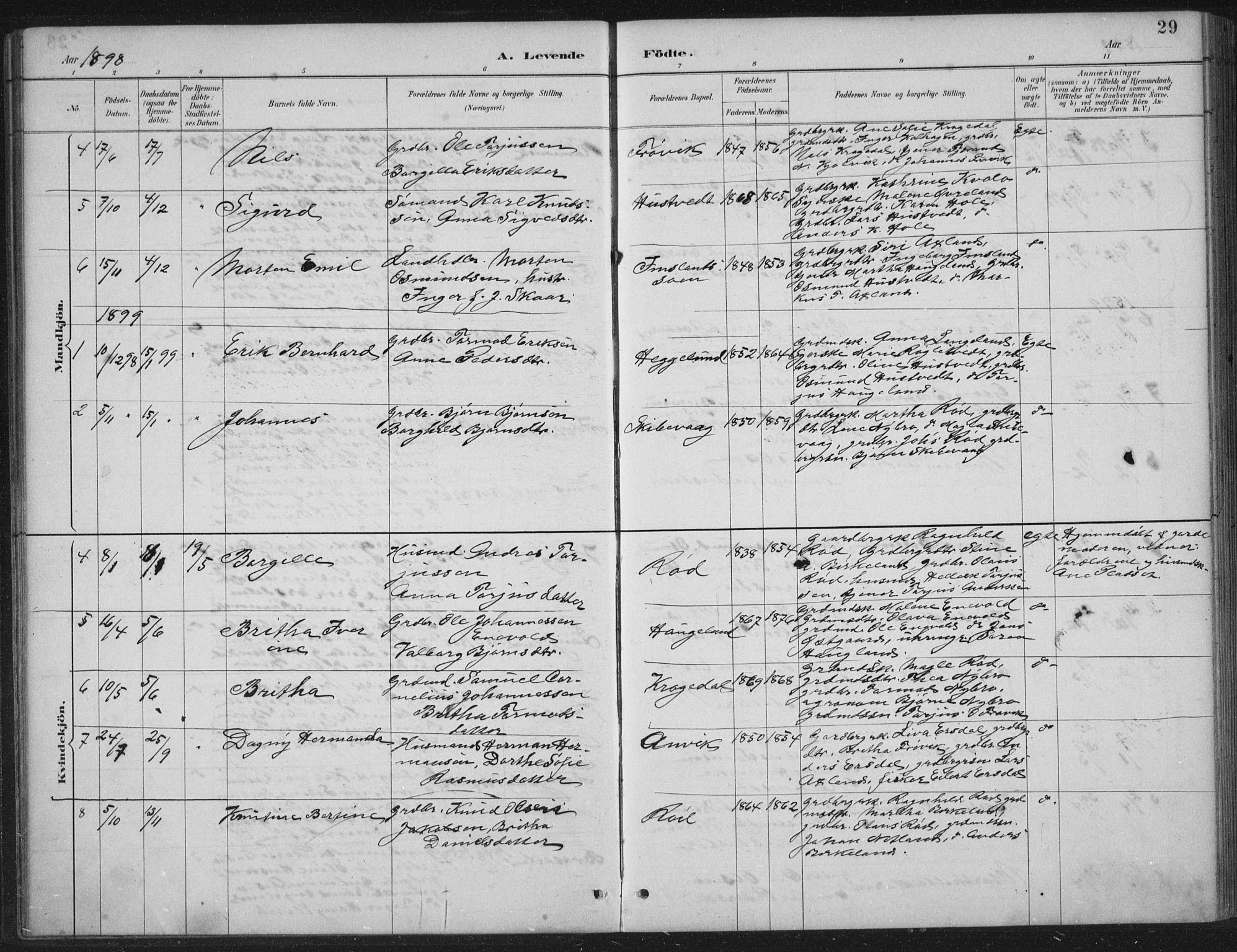 Vikedal sokneprestkontor, AV/SAST-A-101840/01/IV: Parish register (official) no. A 12, 1886-1929, p. 29