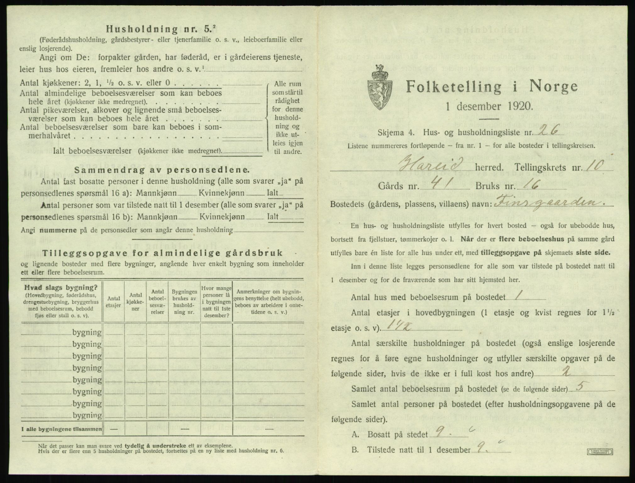 SAT, 1920 census for Hareid, 1920, p. 531