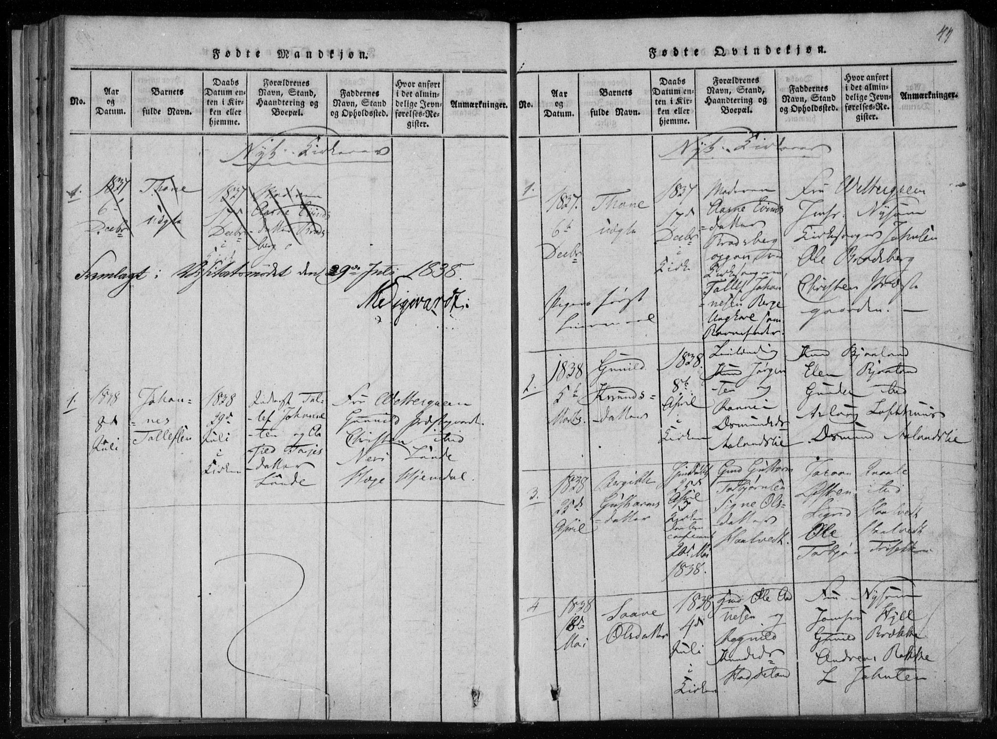 Lårdal kirkebøker, SAKO/A-284/F/Fa/L0005: Parish register (official) no. I 5, 1815-1860, p. 44