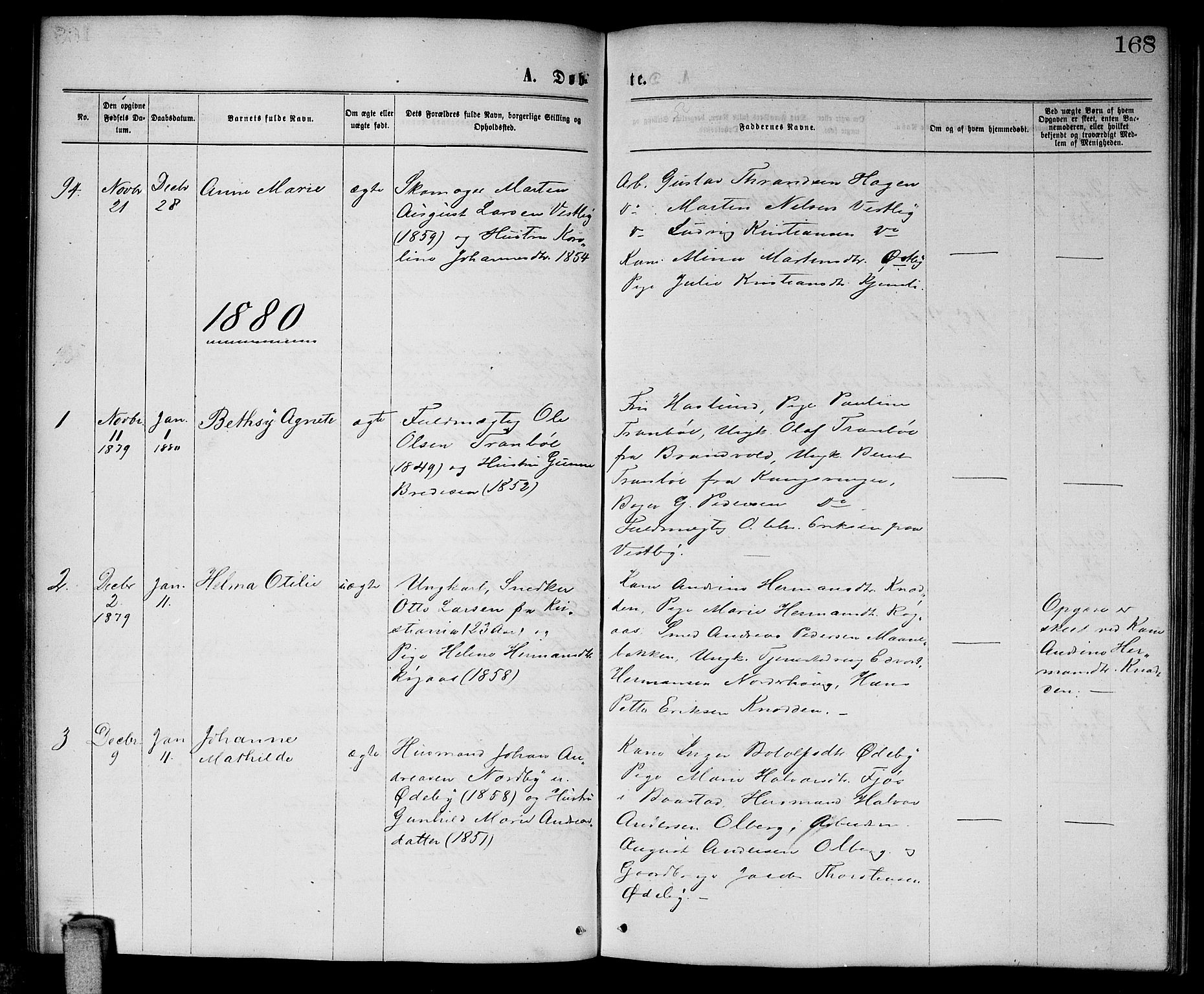 Enebakk prestekontor Kirkebøker, SAO/A-10171c/G/Ga/L0005: Parish register (copy) no. I 5, 1867-1888, p. 168