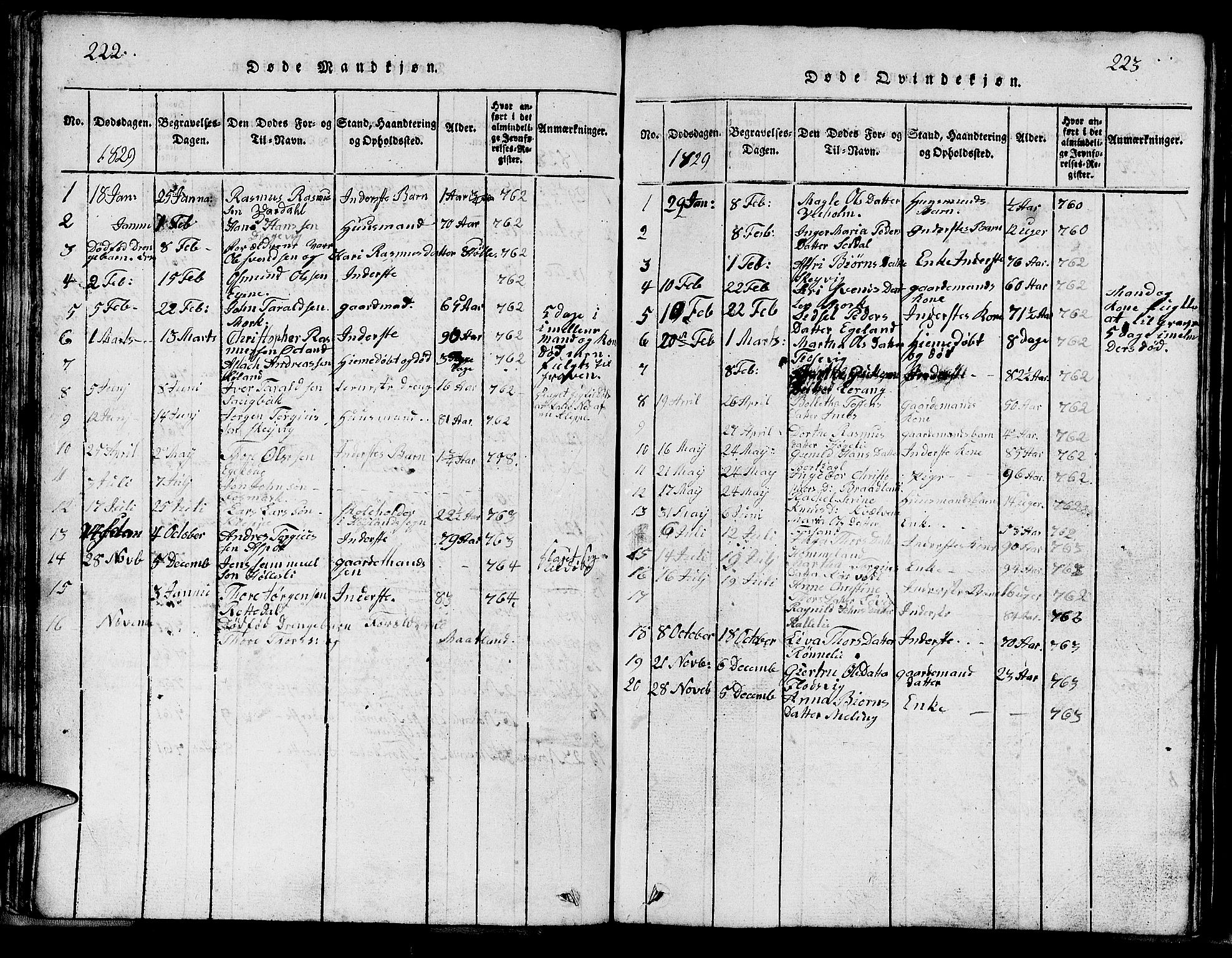 Strand sokneprestkontor, SAST/A-101828/H/Ha/Hab/L0002: Parish register (copy) no. B 2, 1816-1854, p. 222-223