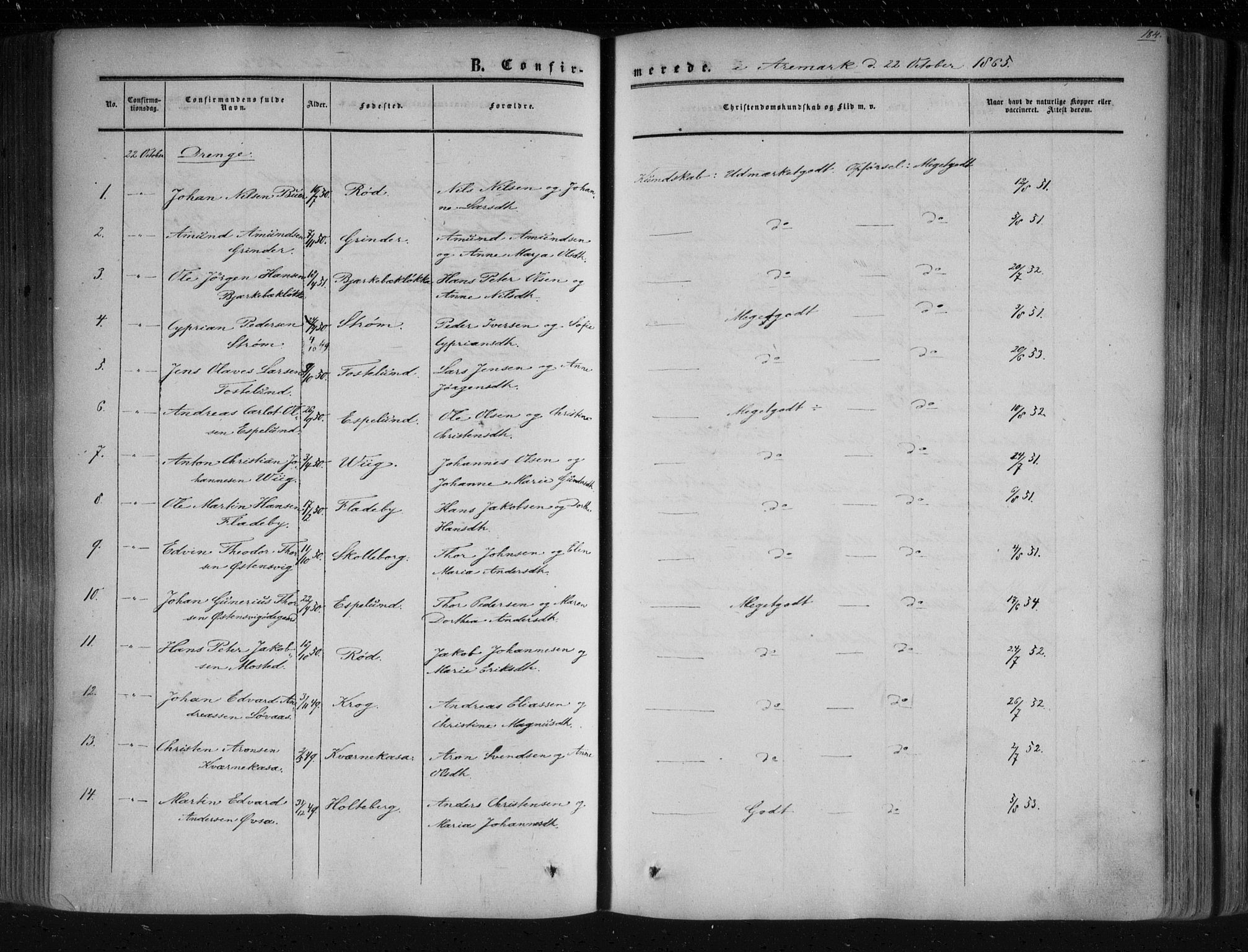 Aremark prestekontor Kirkebøker, SAO/A-10899/F/Fc/L0003: Parish register (official) no. III 3, 1850-1865, p. 184