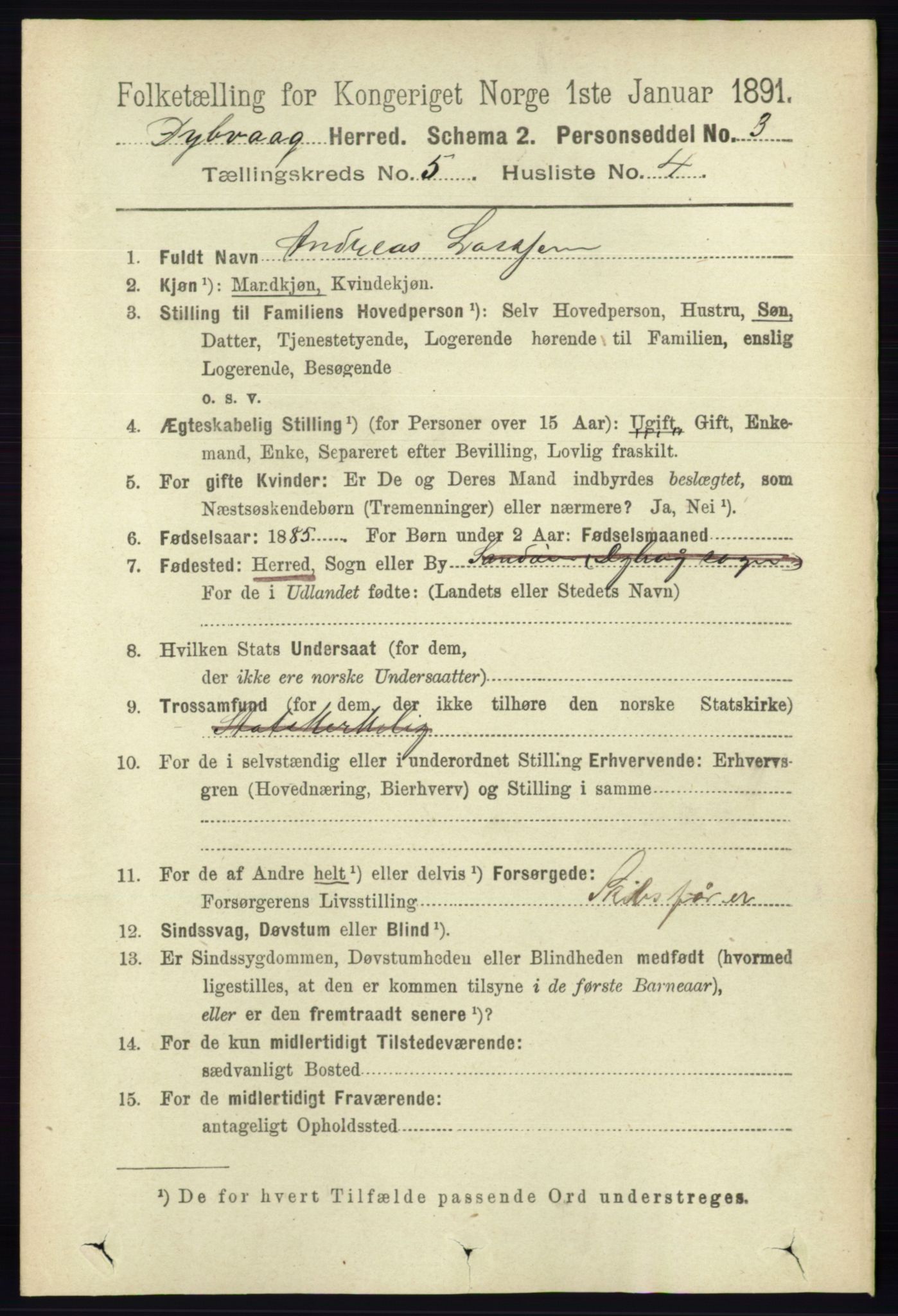 RA, 1891 census for 0915 Dypvåg, 1891, p. 1389