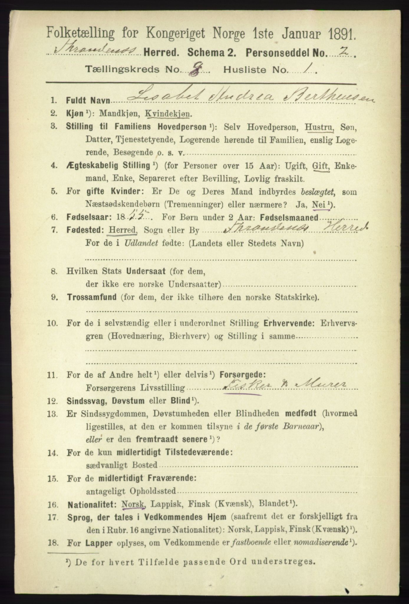 RA, 1891 census for 1914 Trondenes, 1891, p. 5766