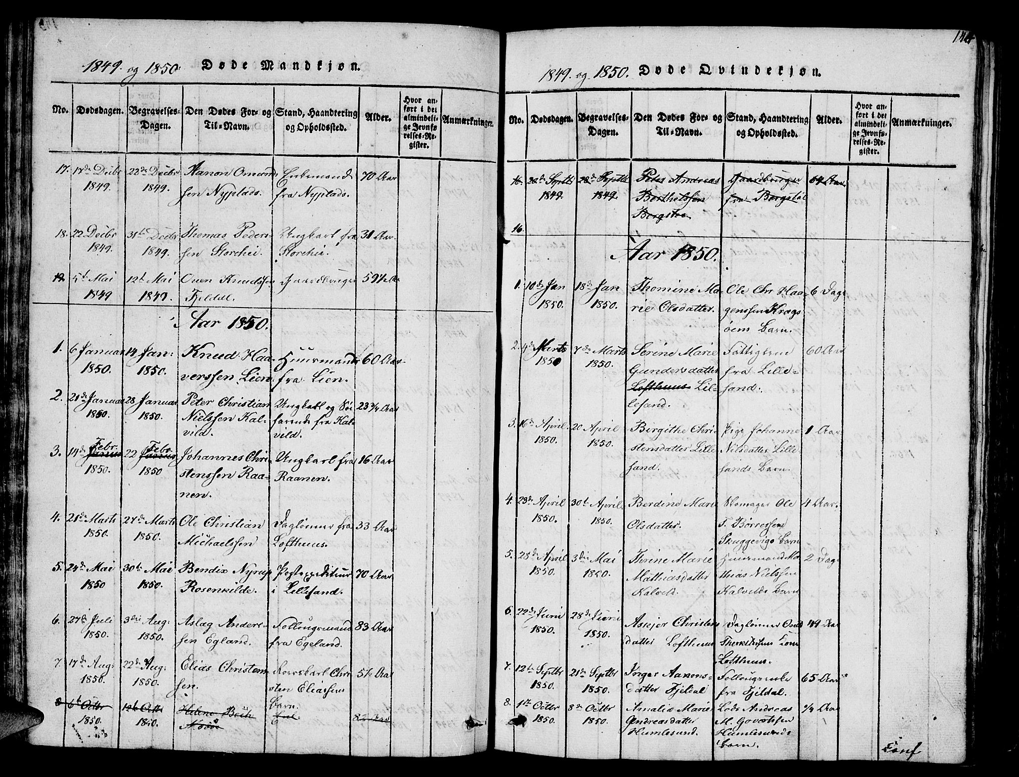 Vestre Moland sokneprestkontor, AV/SAK-1111-0046/F/Fb/Fbb/L0001: Parish register (copy) no. B 1, 1816-1851, p. 144