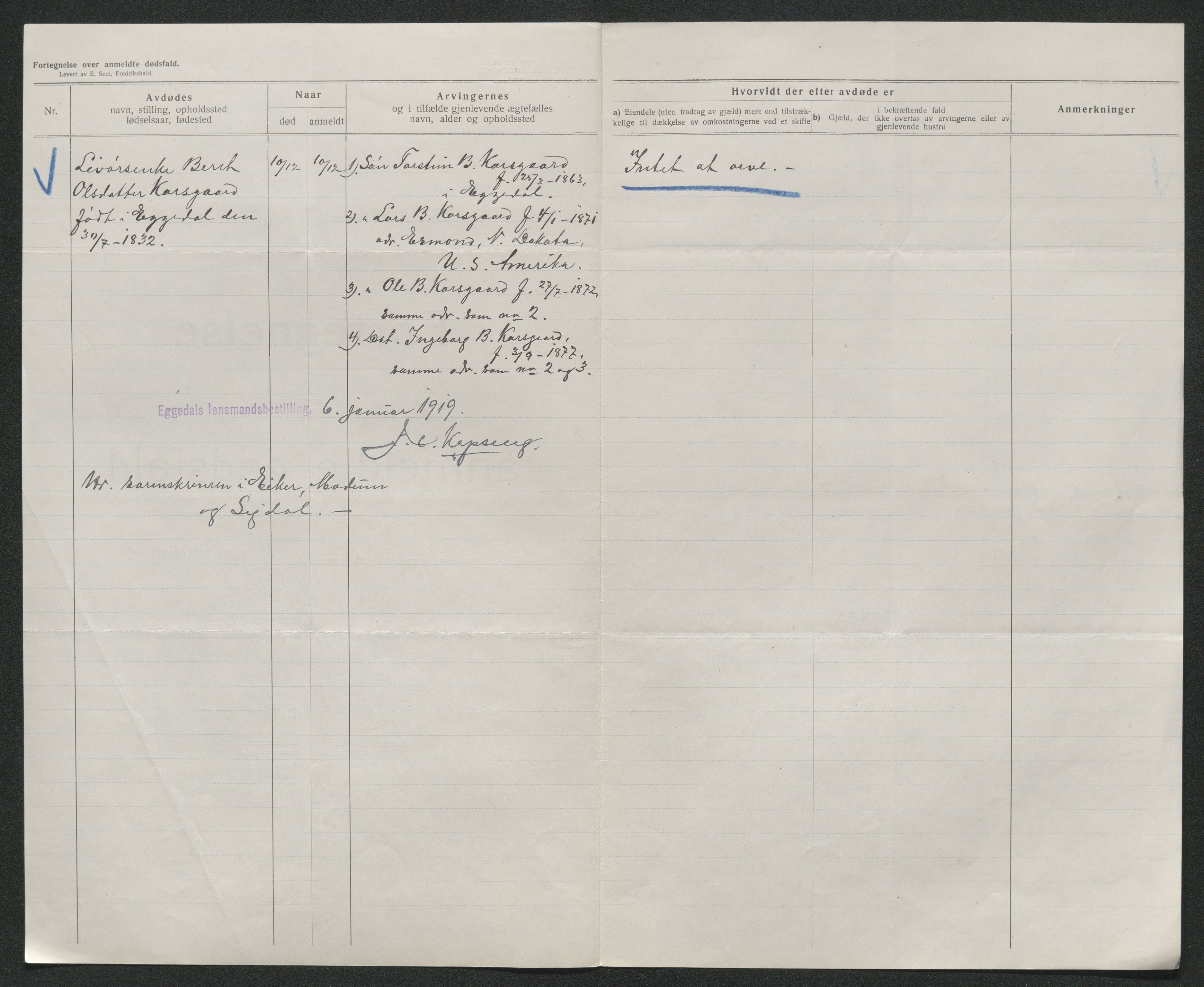 Eiker, Modum og Sigdal sorenskriveri, SAKO/A-123/H/Ha/Hab/L0039: Dødsfallsmeldinger, 1918-1919, p. 751