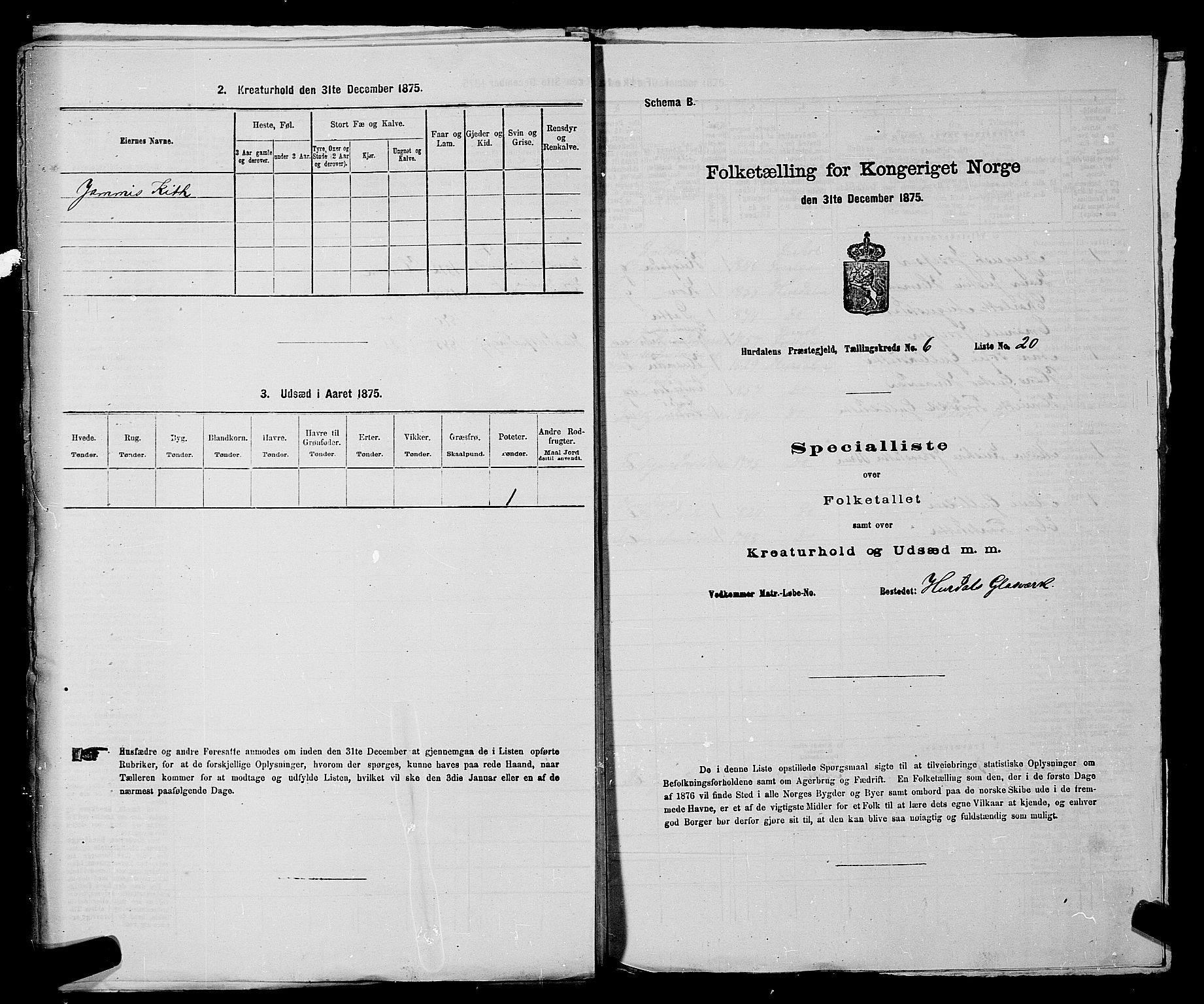 RA, 1875 census for 0239P Hurdal, 1875, p. 858