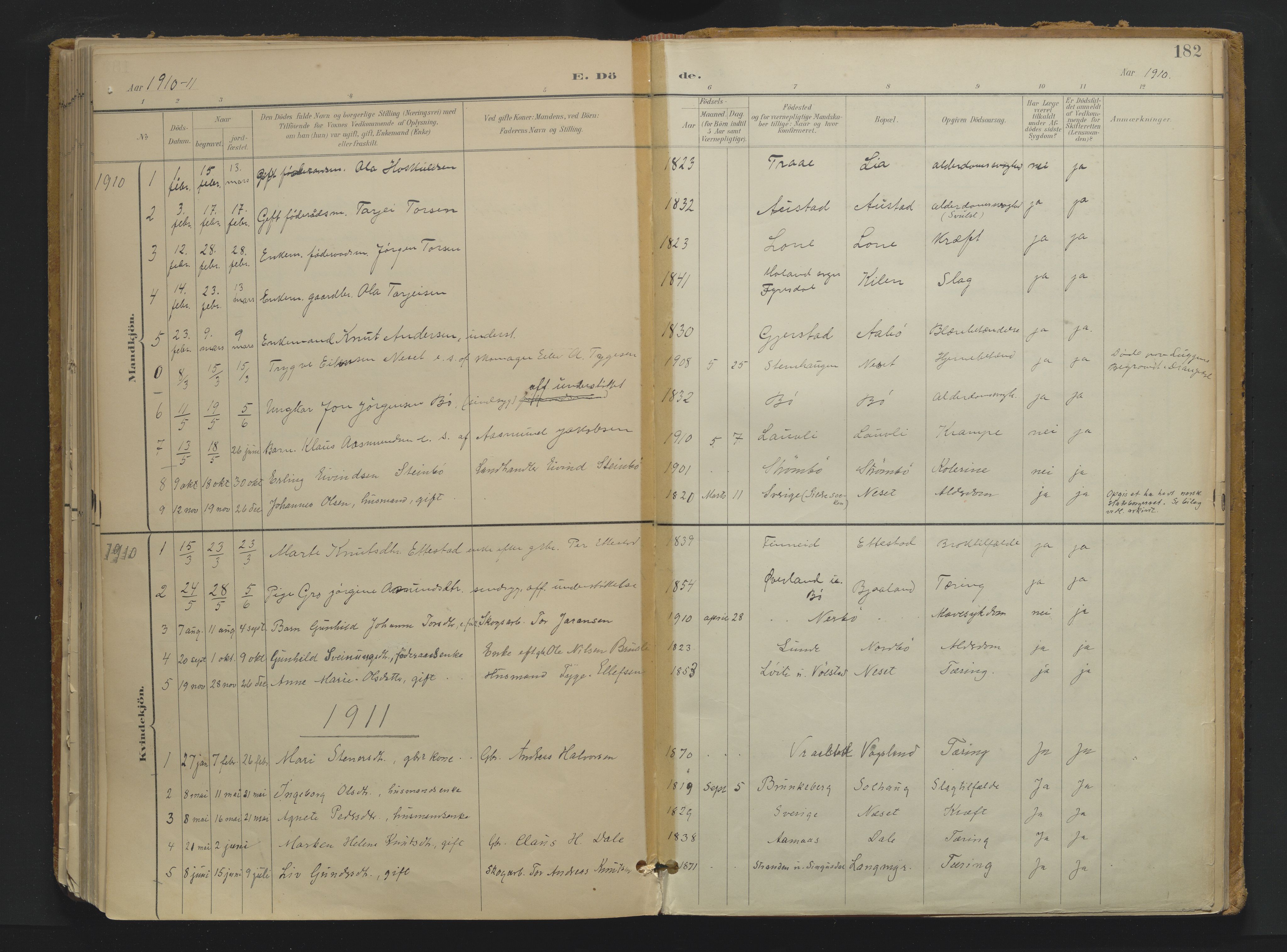 Drangedal kirkebøker, SAKO/A-258/F/Fa/L0013: Parish register (official) no. 13, 1895-1919, p. 182