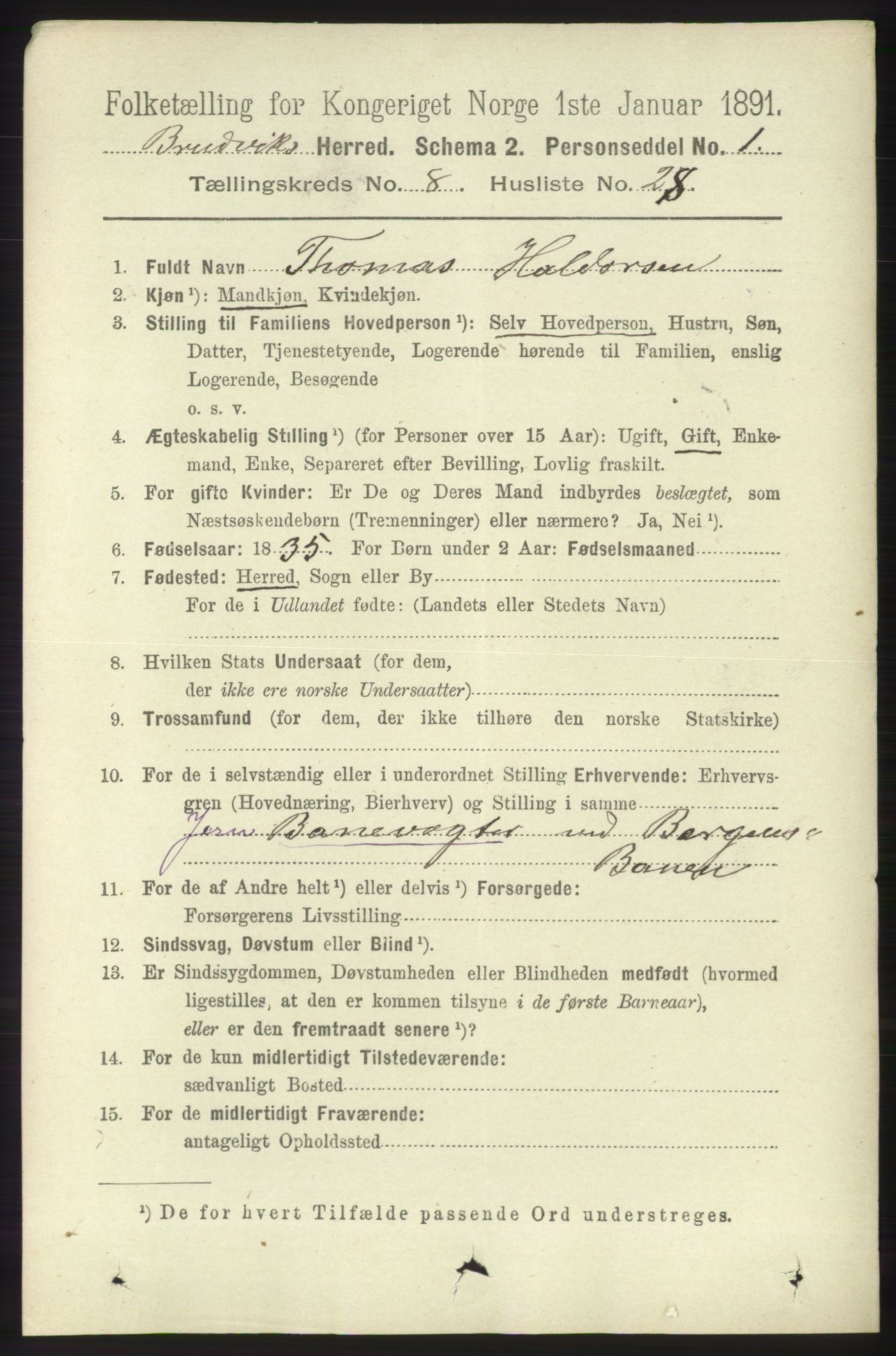 RA, 1891 census for 1251 Bruvik, 1891, p. 3207