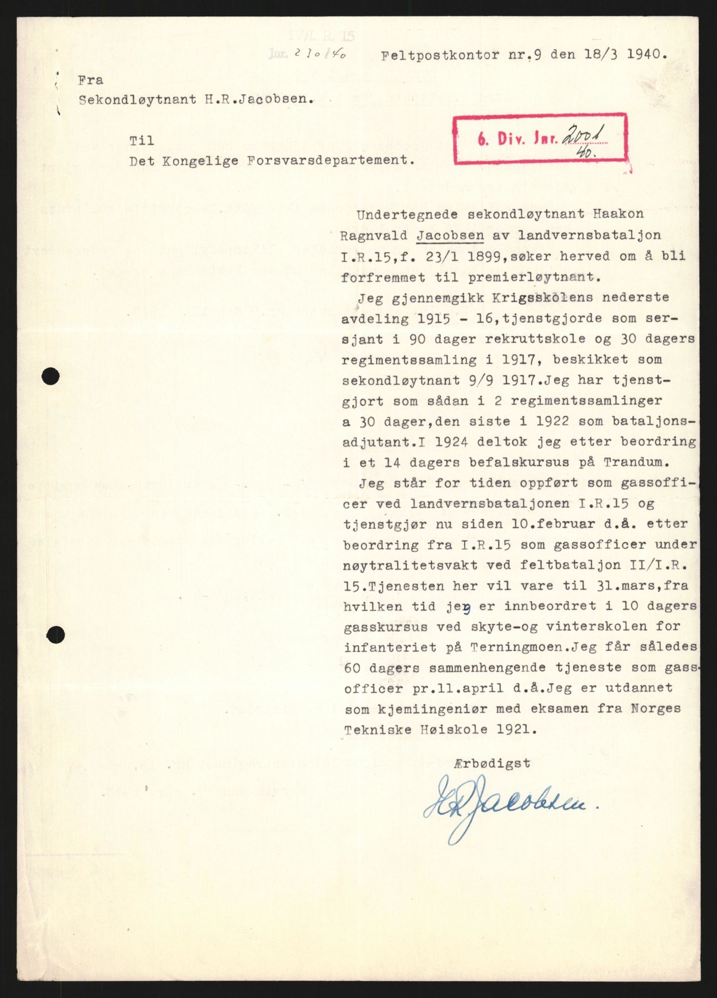 Forsvaret, Forsvarets krigshistoriske avdeling, AV/RA-RAFA-2017/Y/Yb/L0123: II-C-11-600  -  6. Divisjon med avdelinger, 1940, p. 3