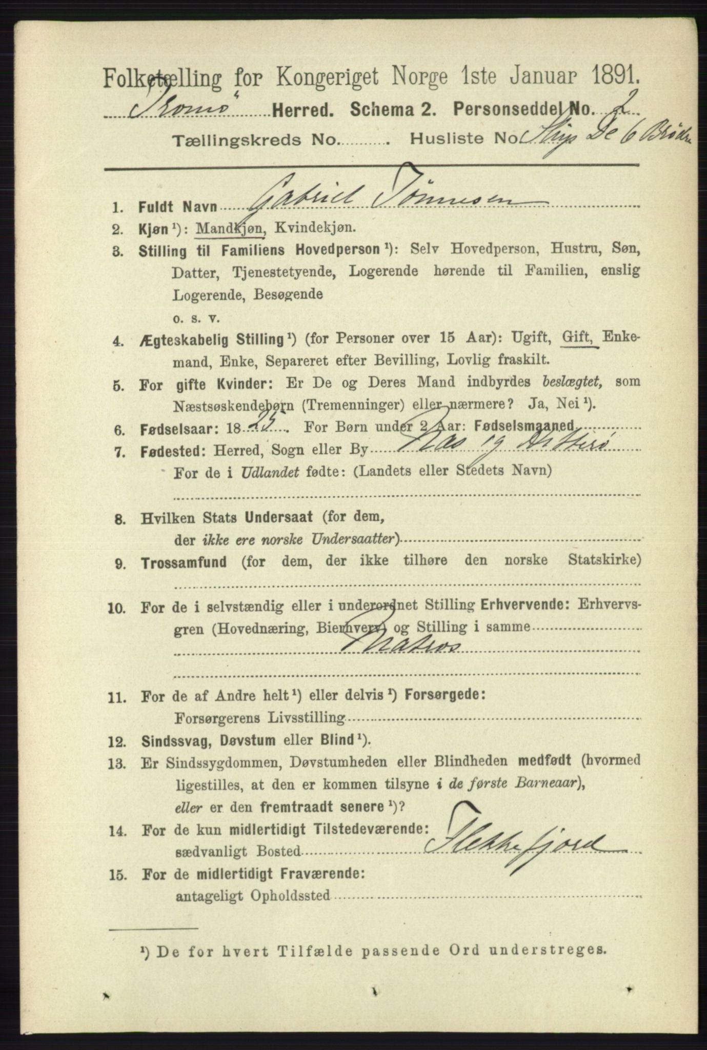 RA, 1891 census for 0921 Tromøy, 1891, p. 3037