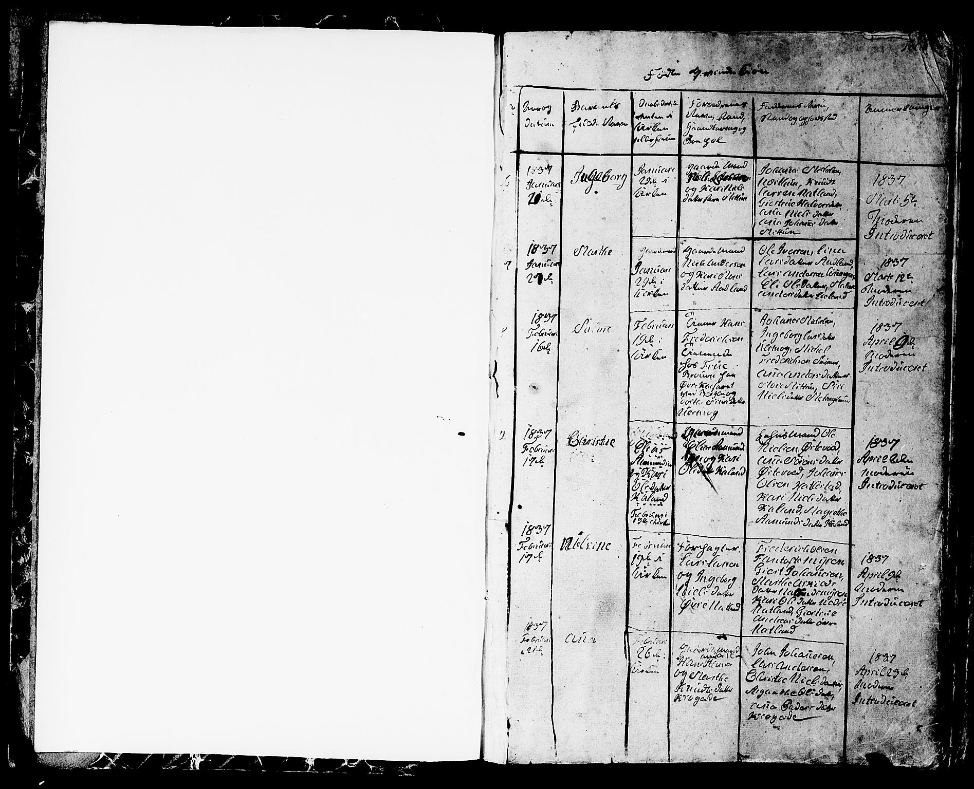 Fana Sokneprestembete, AV/SAB-A-75101/H/Hab/Habb/L0001: Parish register (copy) no. B 1, 1837-1855, p. 1