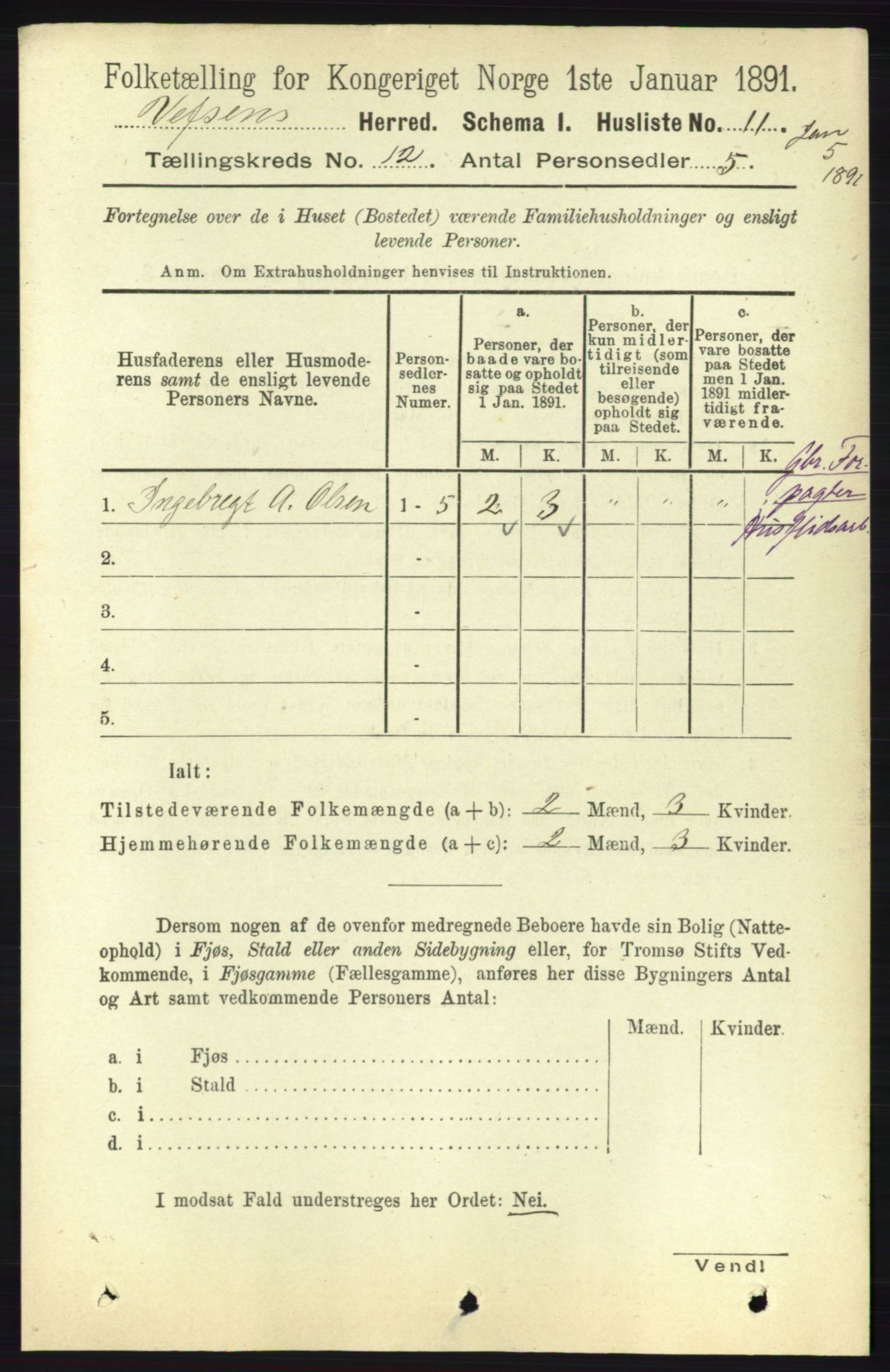 RA, 1891 census for 1824 Vefsn, 1891, p. 6066