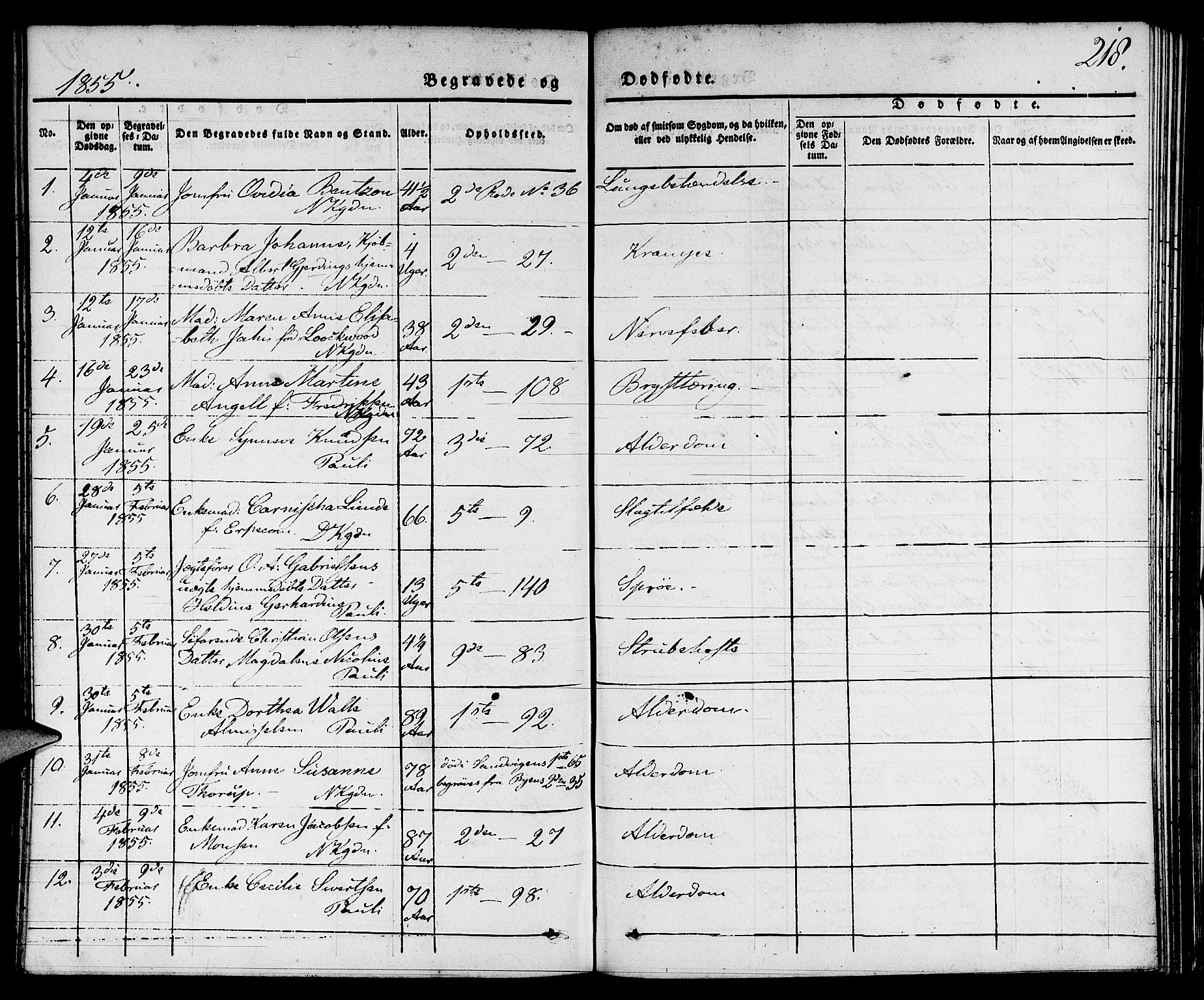 Nykirken Sokneprestembete, SAB/A-77101/H/Hab: Parish register (copy) no. E 1, 1840-1866, p. 218