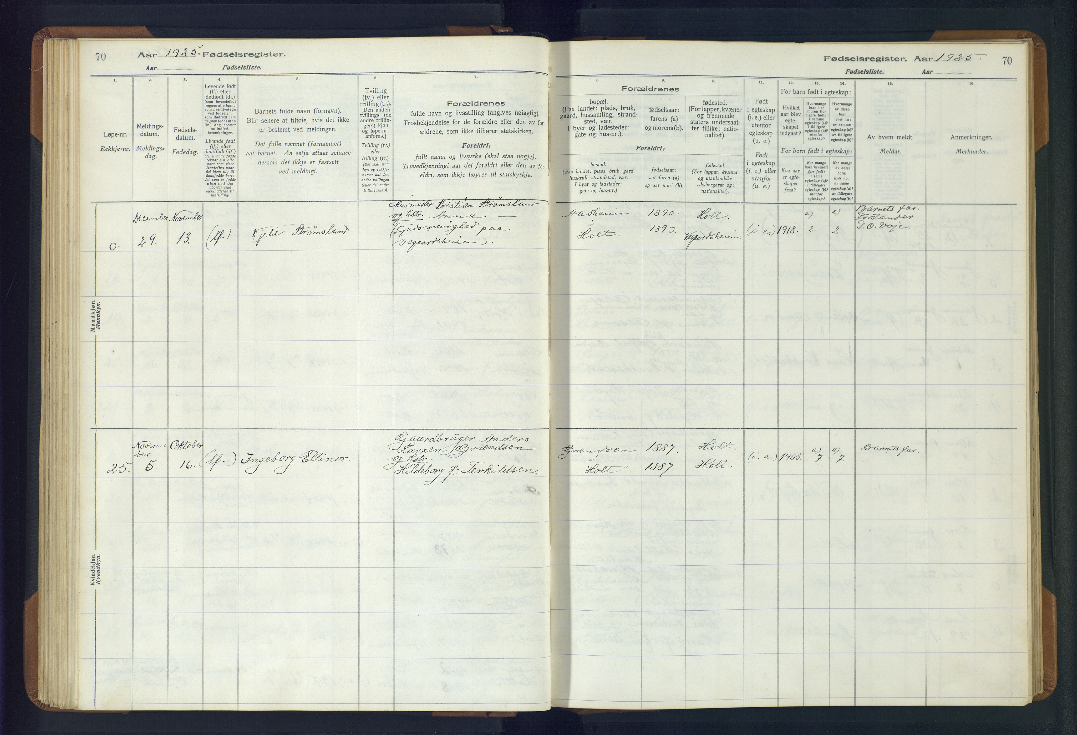 Holt sokneprestkontor, AV/SAK-1111-0021/J/Ja/L0001: Birth register no. II.4.1, 1916-1946, p. 70