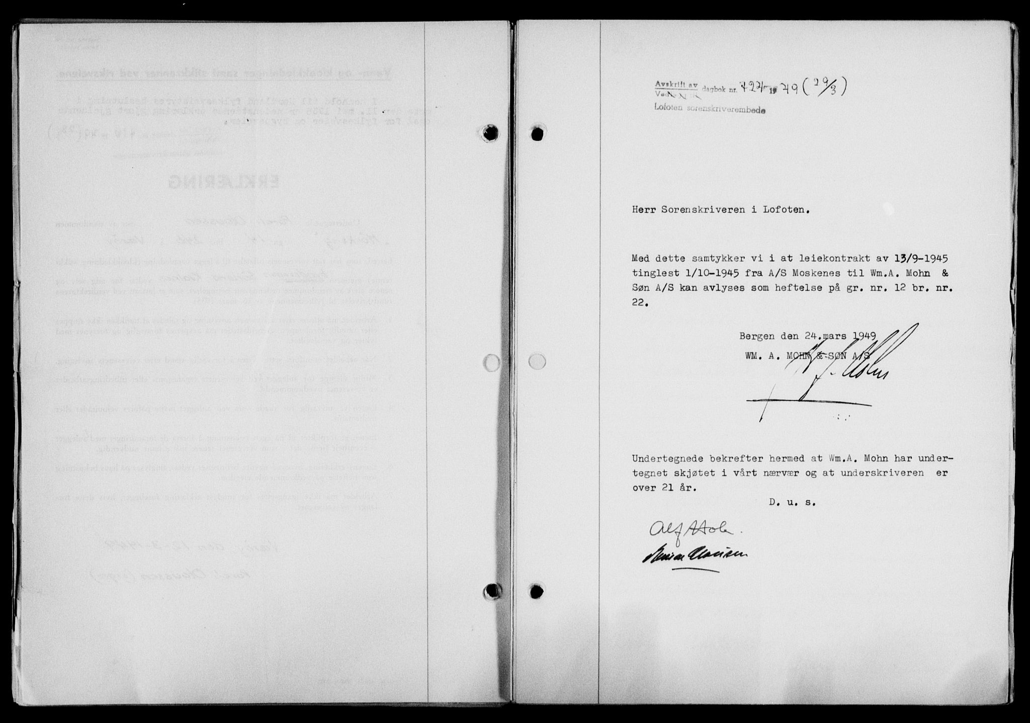 Lofoten sorenskriveri, SAT/A-0017/1/2/2C/L0020a: Mortgage book no. 20a, 1948-1949, Diary no: : 724/1949