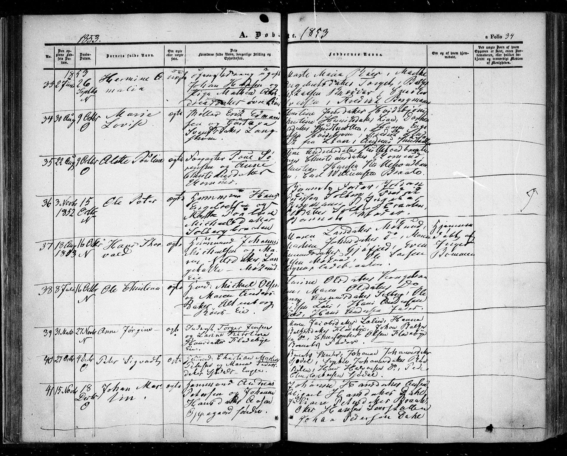 Nesodden prestekontor Kirkebøker, SAO/A-10013/F/Fa/L0007: Parish register (official) no. I 7, 1848-1868, p. 34