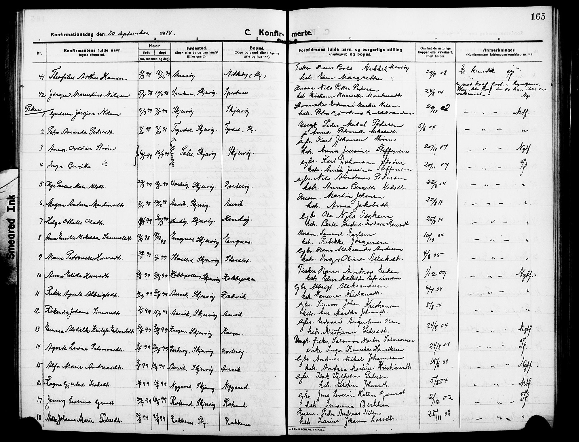 Skjervøy sokneprestkontor, AV/SATØ-S-1300/H/Ha/Hab/L0009klokker: Parish register (copy) no. 9, 1911-1926, p. 165