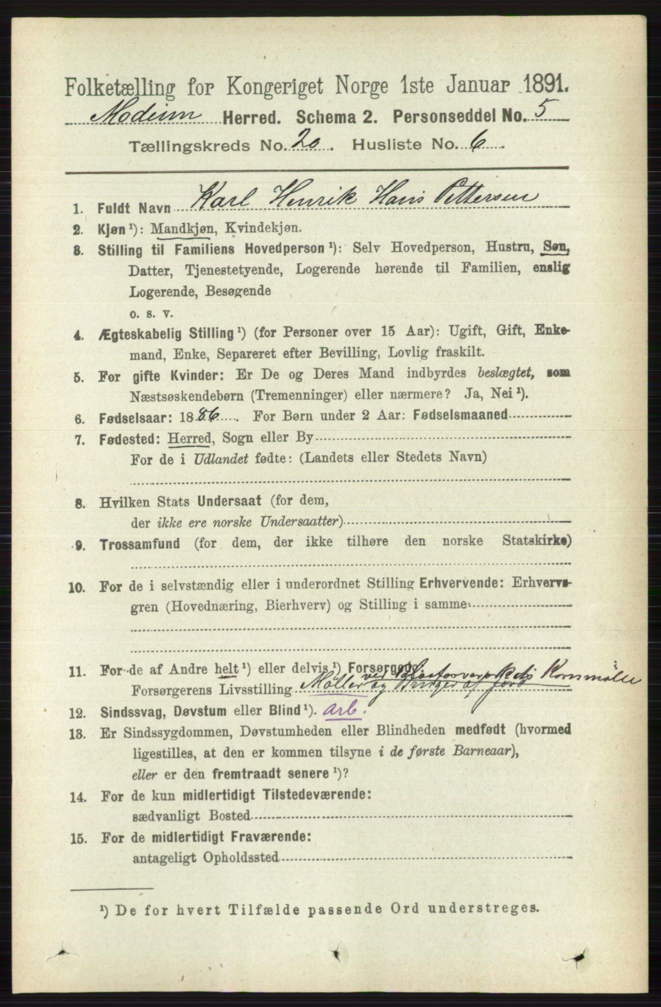 RA, 1891 census for 0623 Modum, 1891, p. 7858