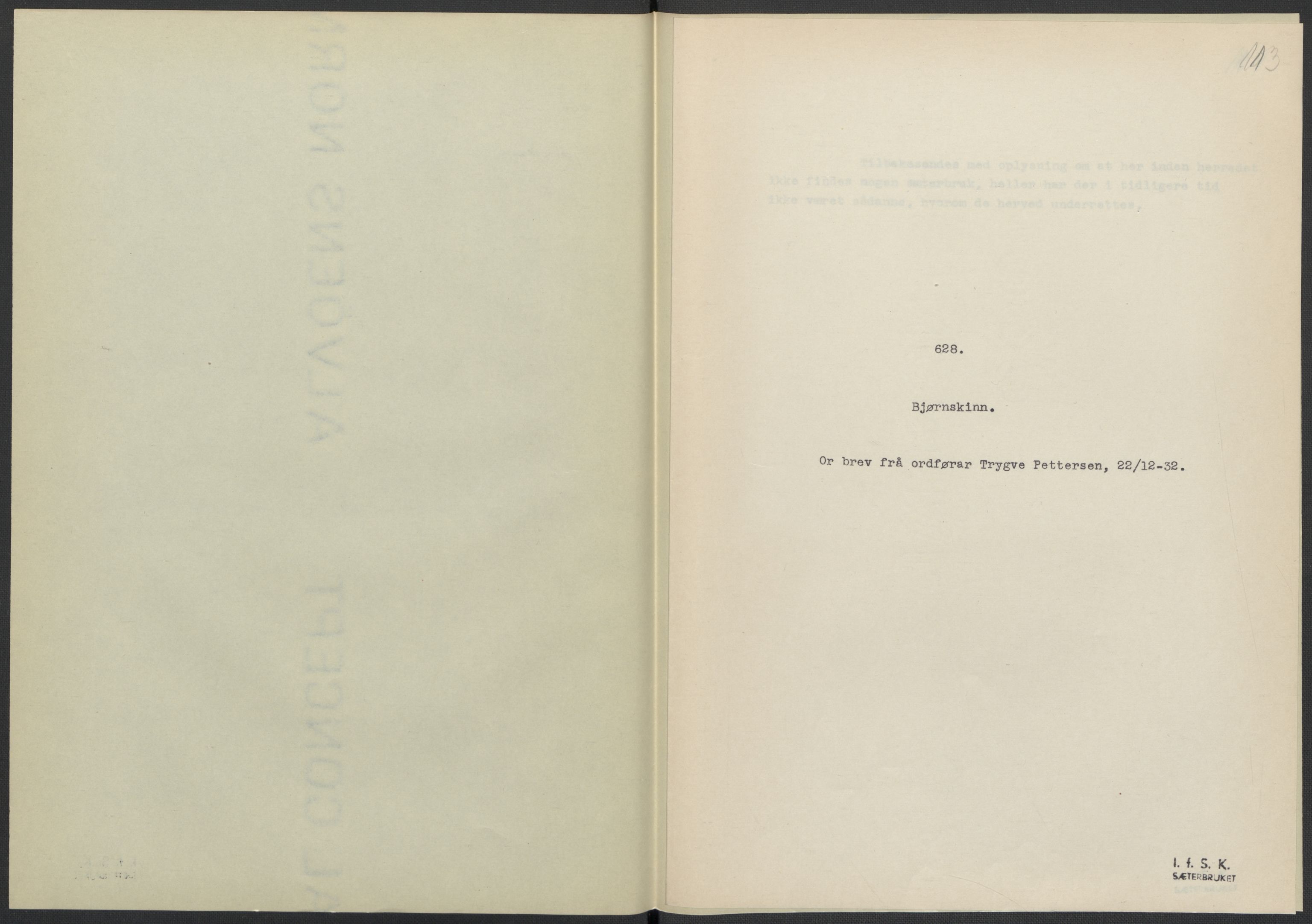 Instituttet for sammenlignende kulturforskning, RA/PA-0424/F/Fc/L0016/0003: Eske B16: / Nordland (perm XLVIII), 1932-1937, p. 113