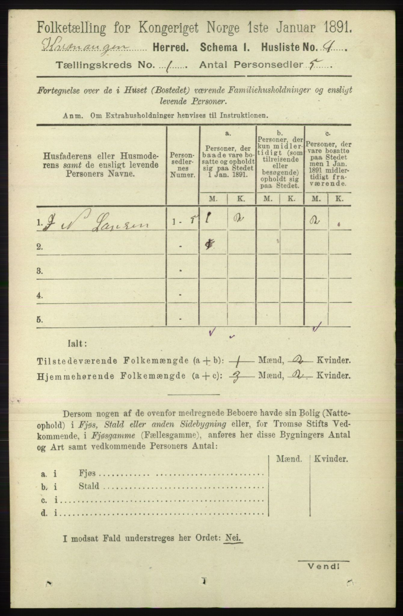 RA, 1891 census for 1943 Kvænangen, 1891, p. 17