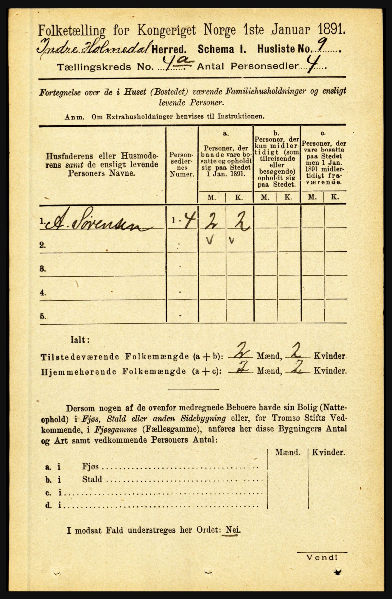 RA, 1891 census for 1430 Indre Holmedal, 1891, p. 1315