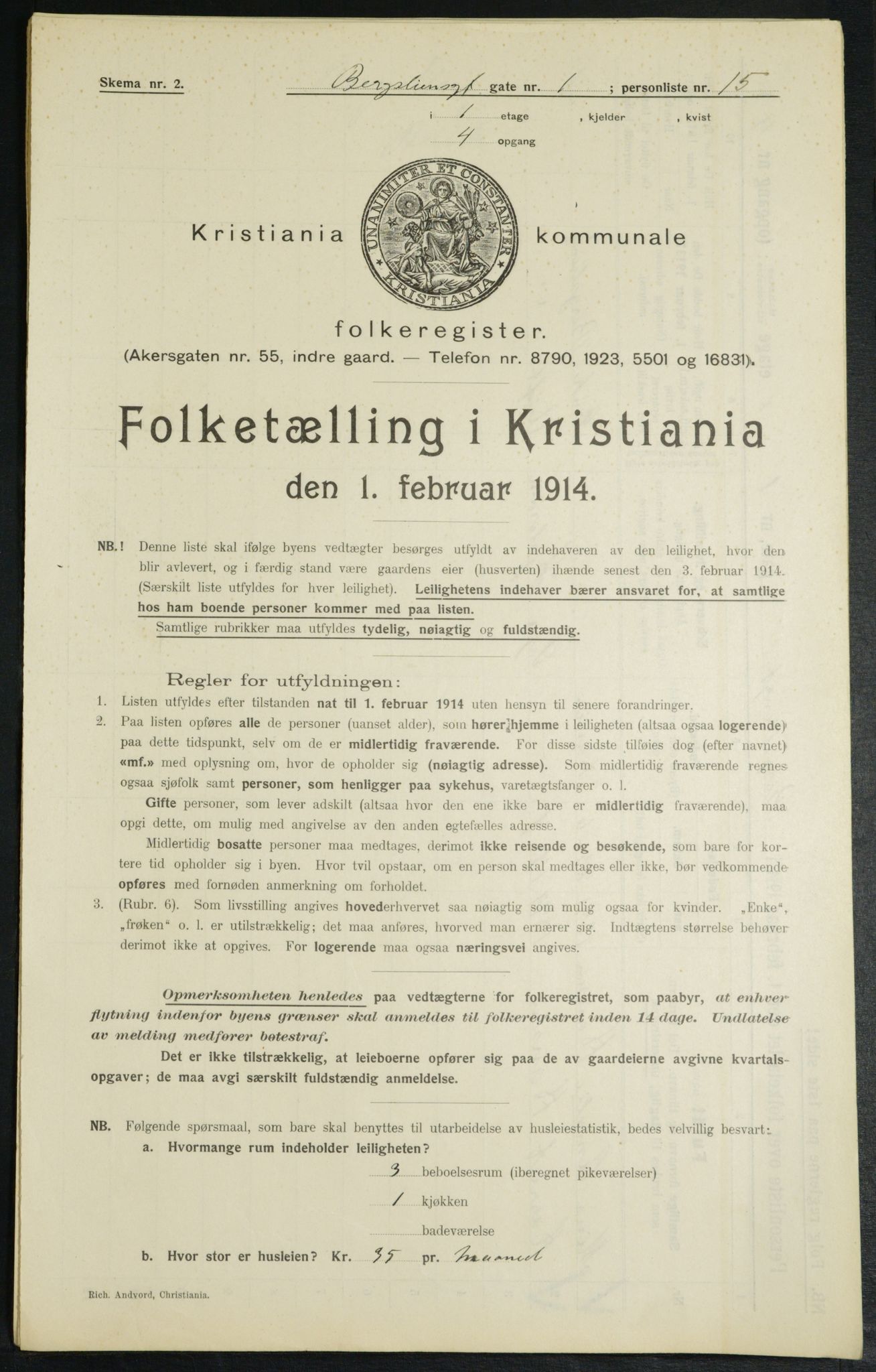 OBA, Municipal Census 1914 for Kristiania, 1914, p. 4013