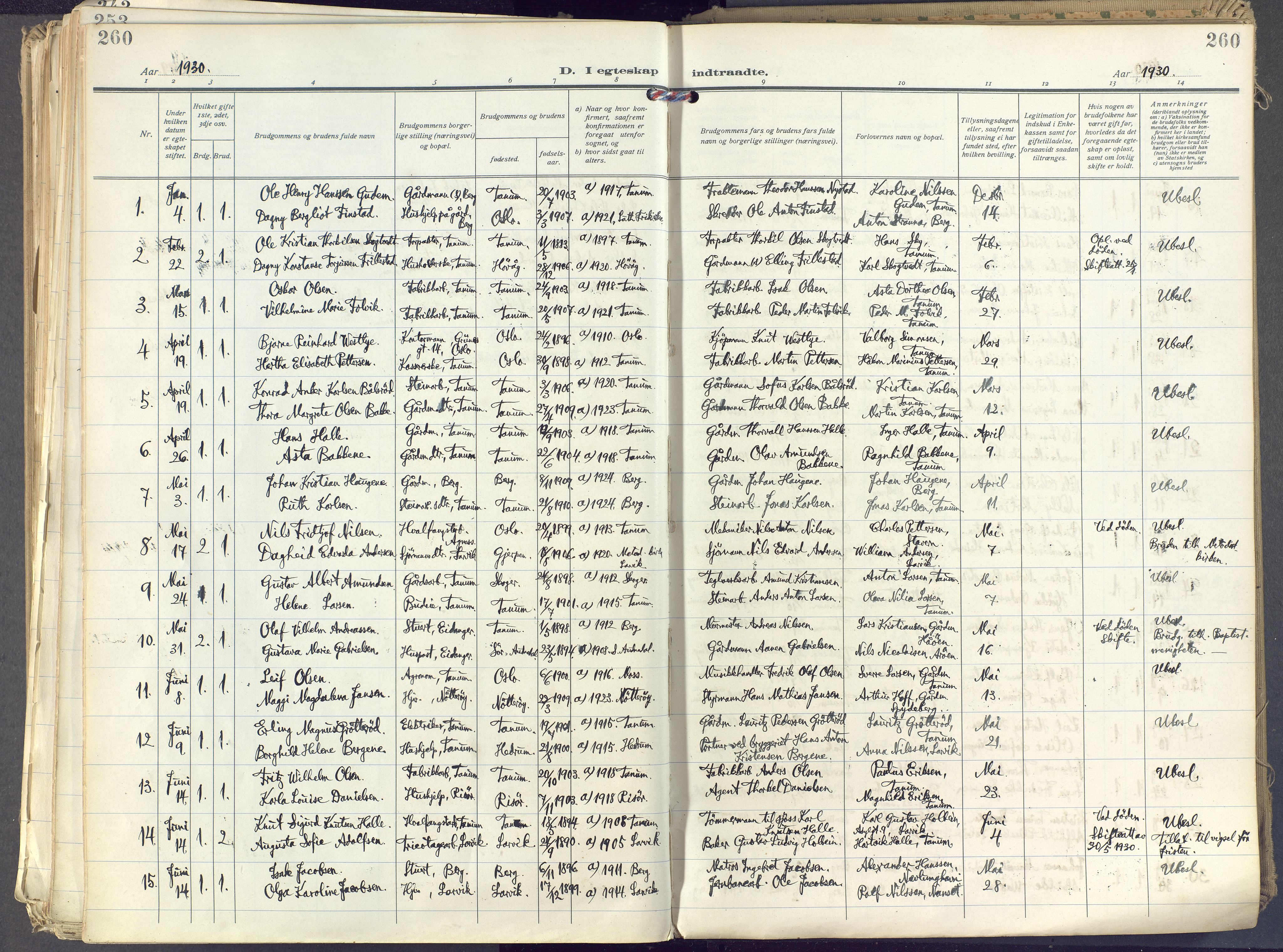 Brunlanes kirkebøker, AV/SAKO-A-342/F/Fc/L0004: Parish register (official) no. III 4, 1923-1943, p. 260