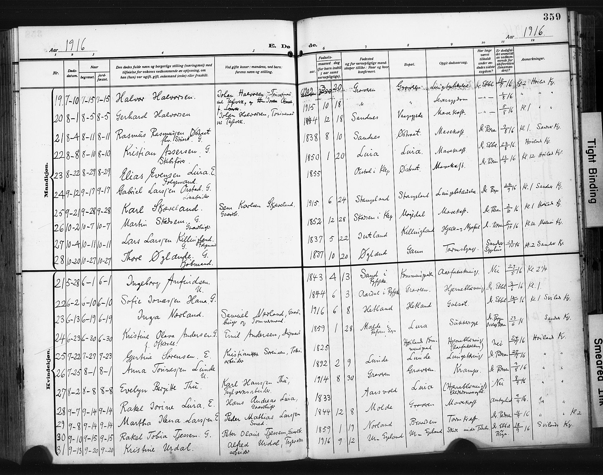 Høyland sokneprestkontor, AV/SAST-A-101799/001/30BA/L0017: Parish register (official) no. A 15, 1912-1924, p. 359