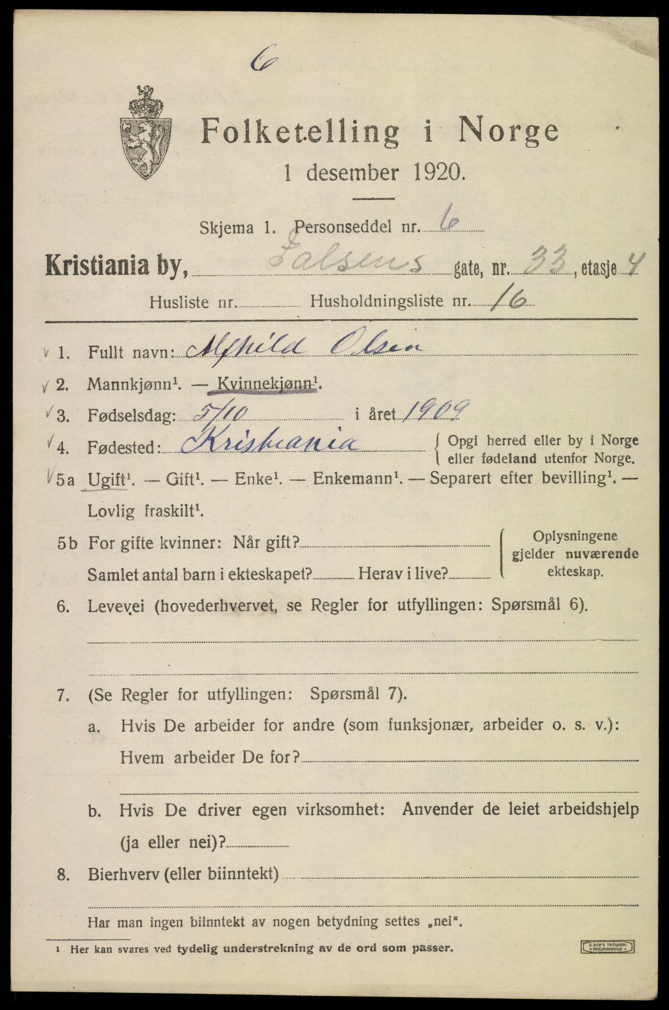 SAO, 1920 census for Kristiania, 1920, p. 226841