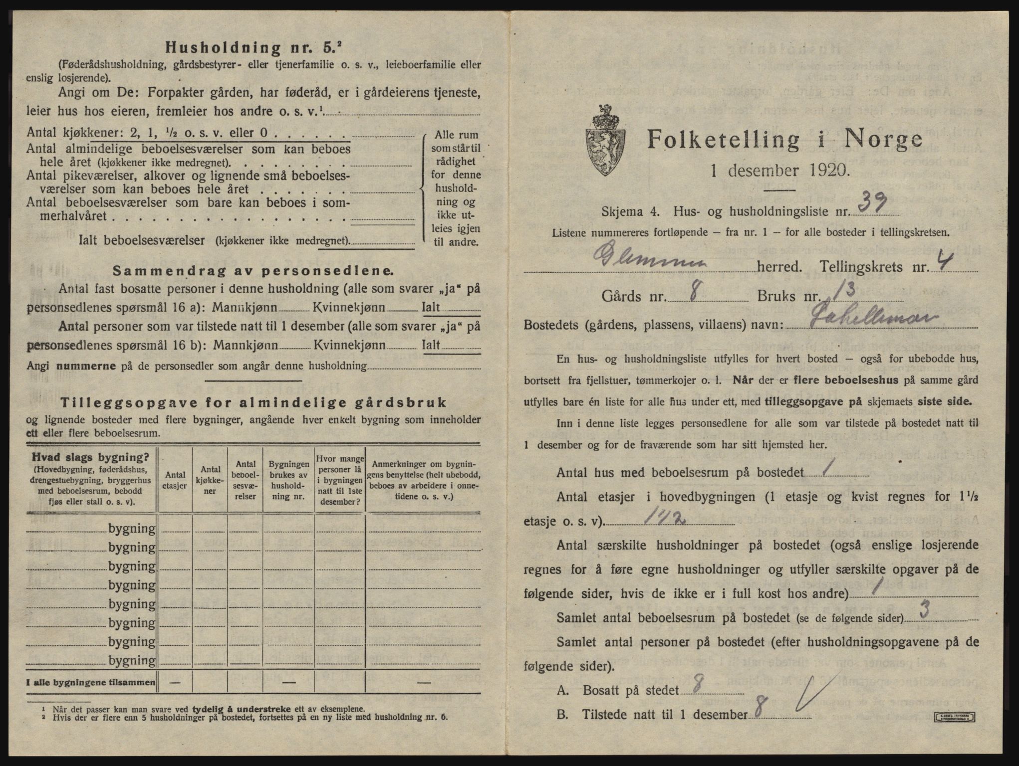 SAO, 1920 census for Glemmen, 1920, p. 705