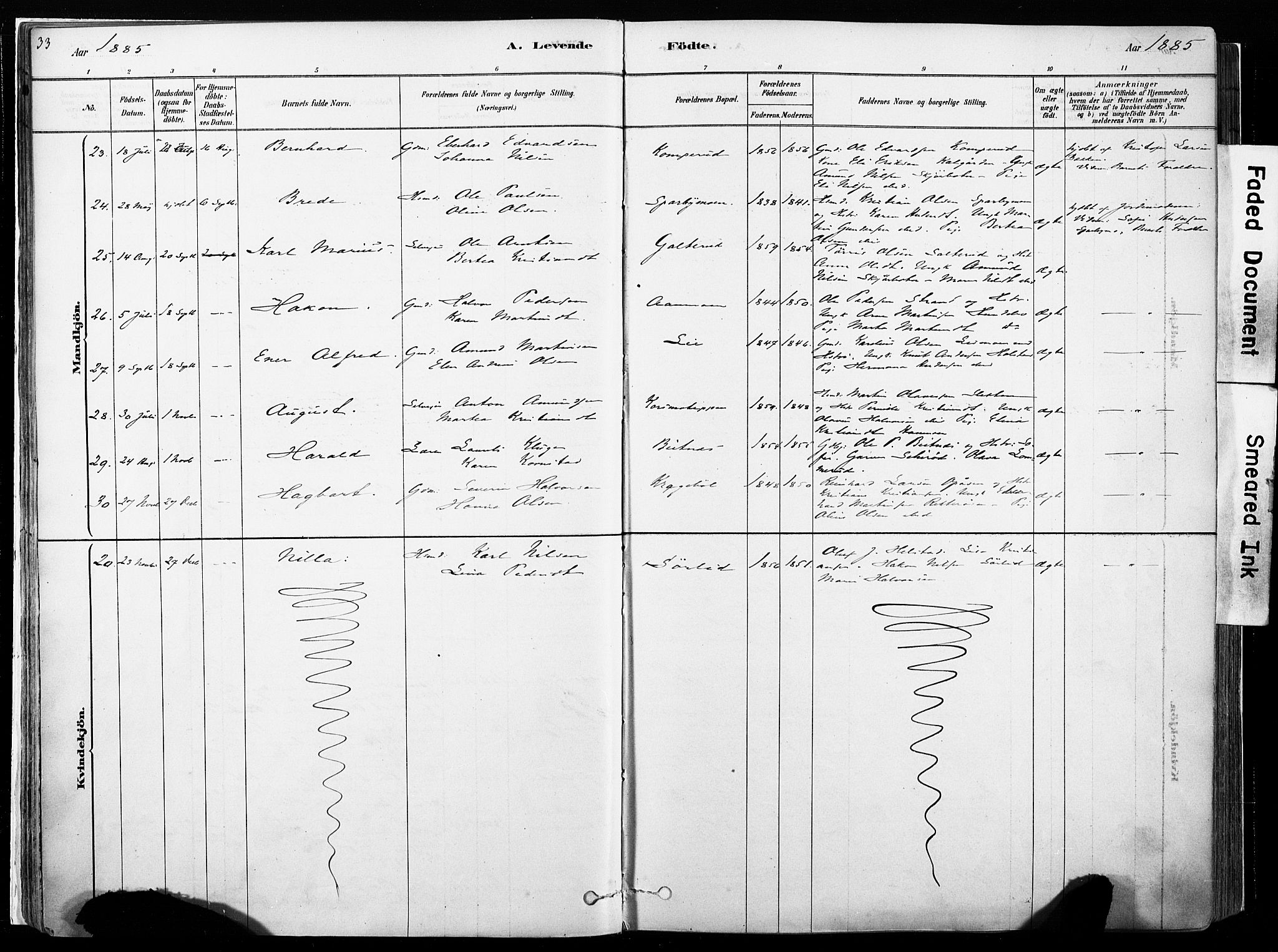 Hof prestekontor, AV/SAH-PREST-038/H/Ha/Haa/L0010: Parish register (official) no. 10, 1878-1909, p. 33