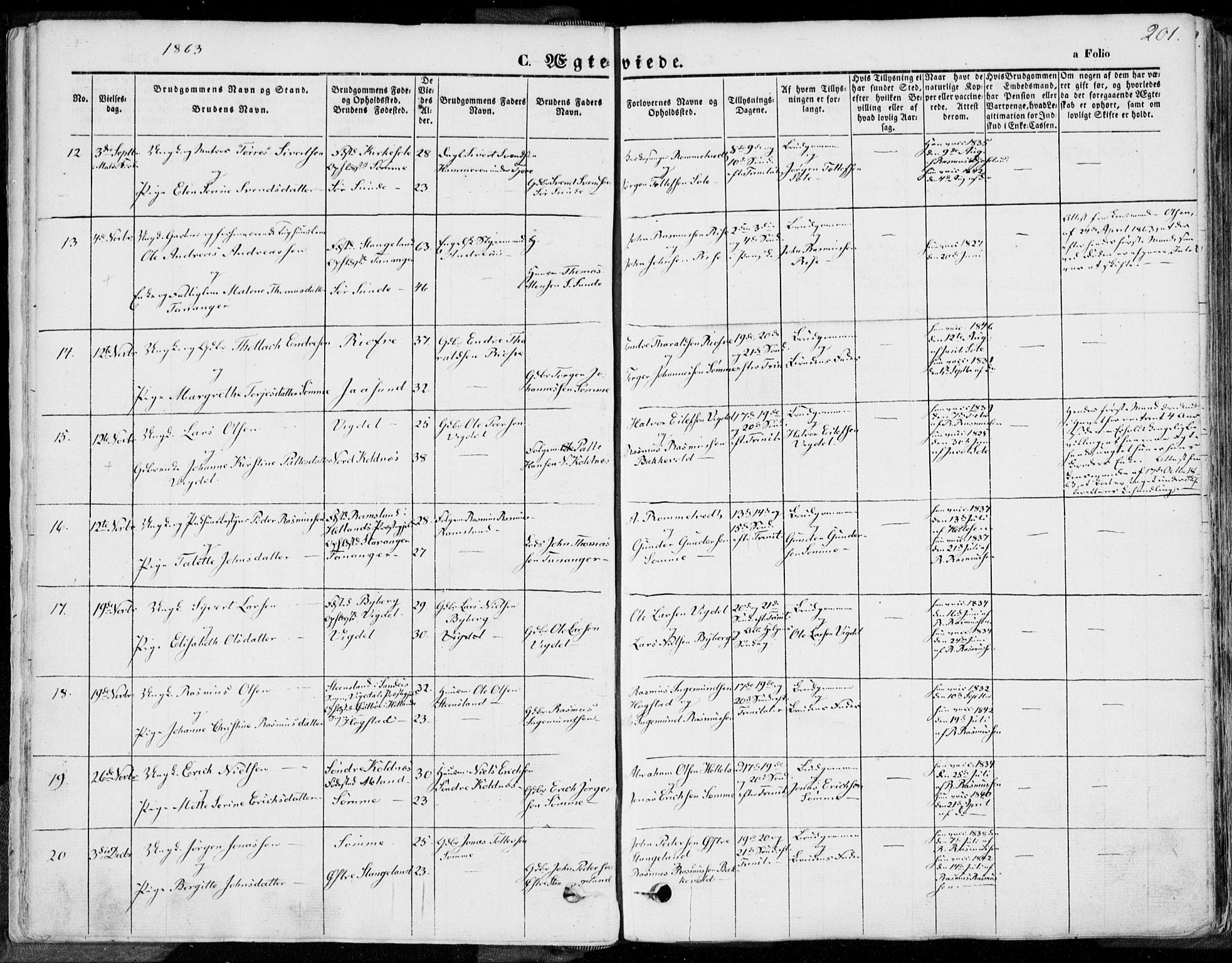 Håland sokneprestkontor, SAST/A-101802/001/30BA/L0008: Parish register (official) no. A 7.2, 1854-1870, p. 201