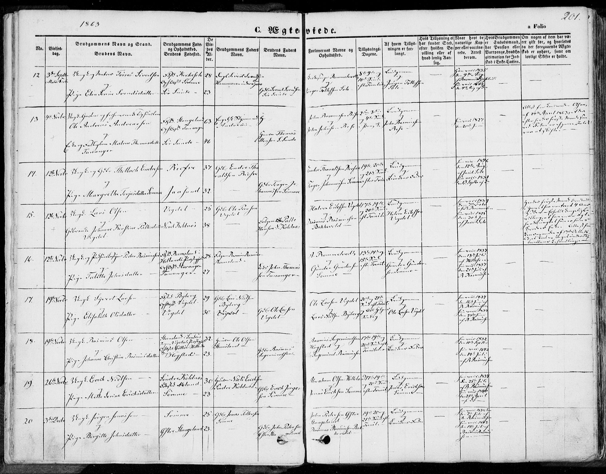 Håland sokneprestkontor, AV/SAST-A-101802/001/30BA/L0008: Parish register (official) no. A 7.2, 1854-1870, p. 201